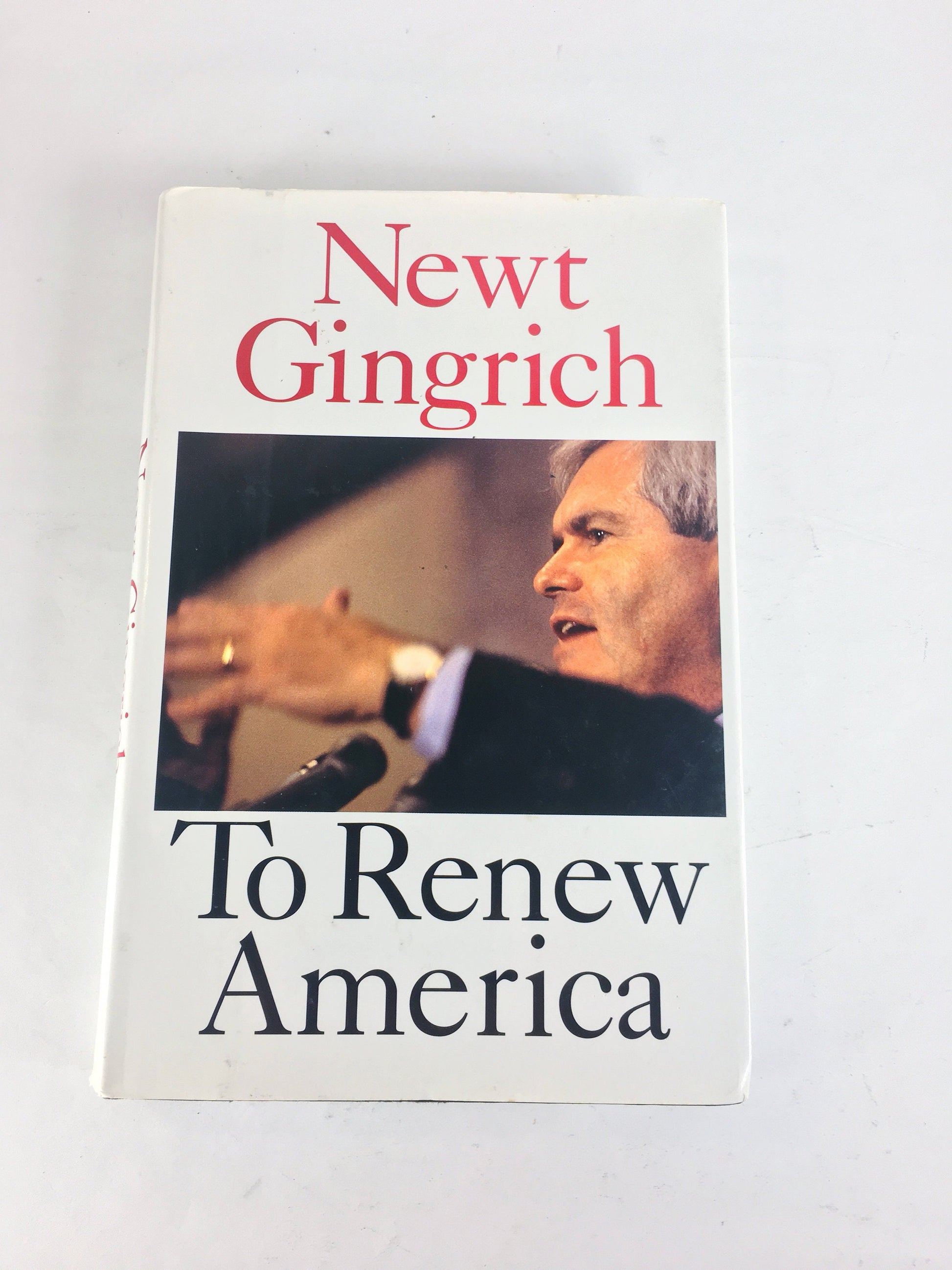 Newt Gingrich Biography. First Edition vintage book circa 1995. To Renew America. Book lover gift. White book decor. Republican