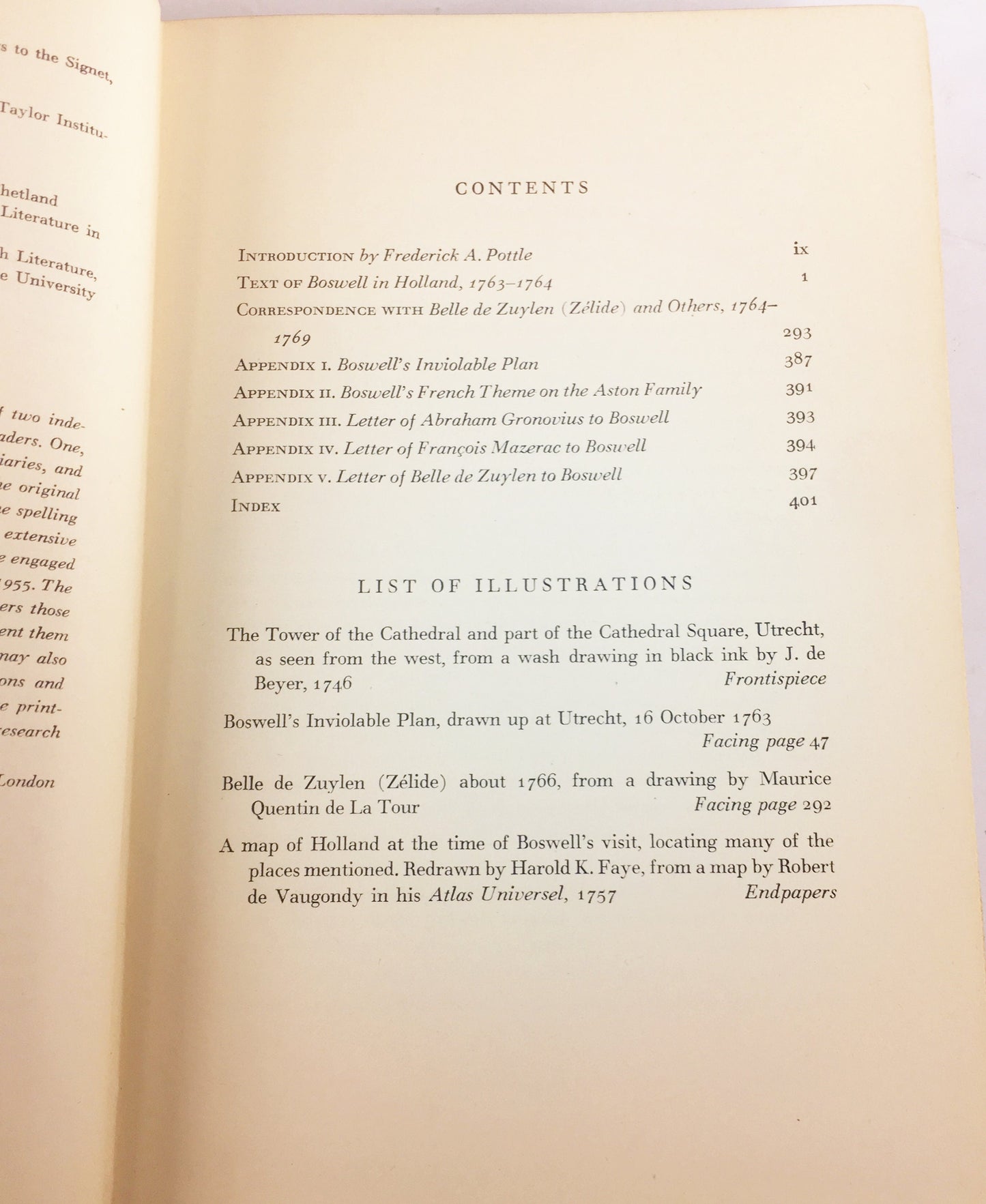 Boswell in Holland-1763-1764, Including the Correspondence With Belle De Zuylen. FIRST EDITION vintage book. Yale Edition circa 1952