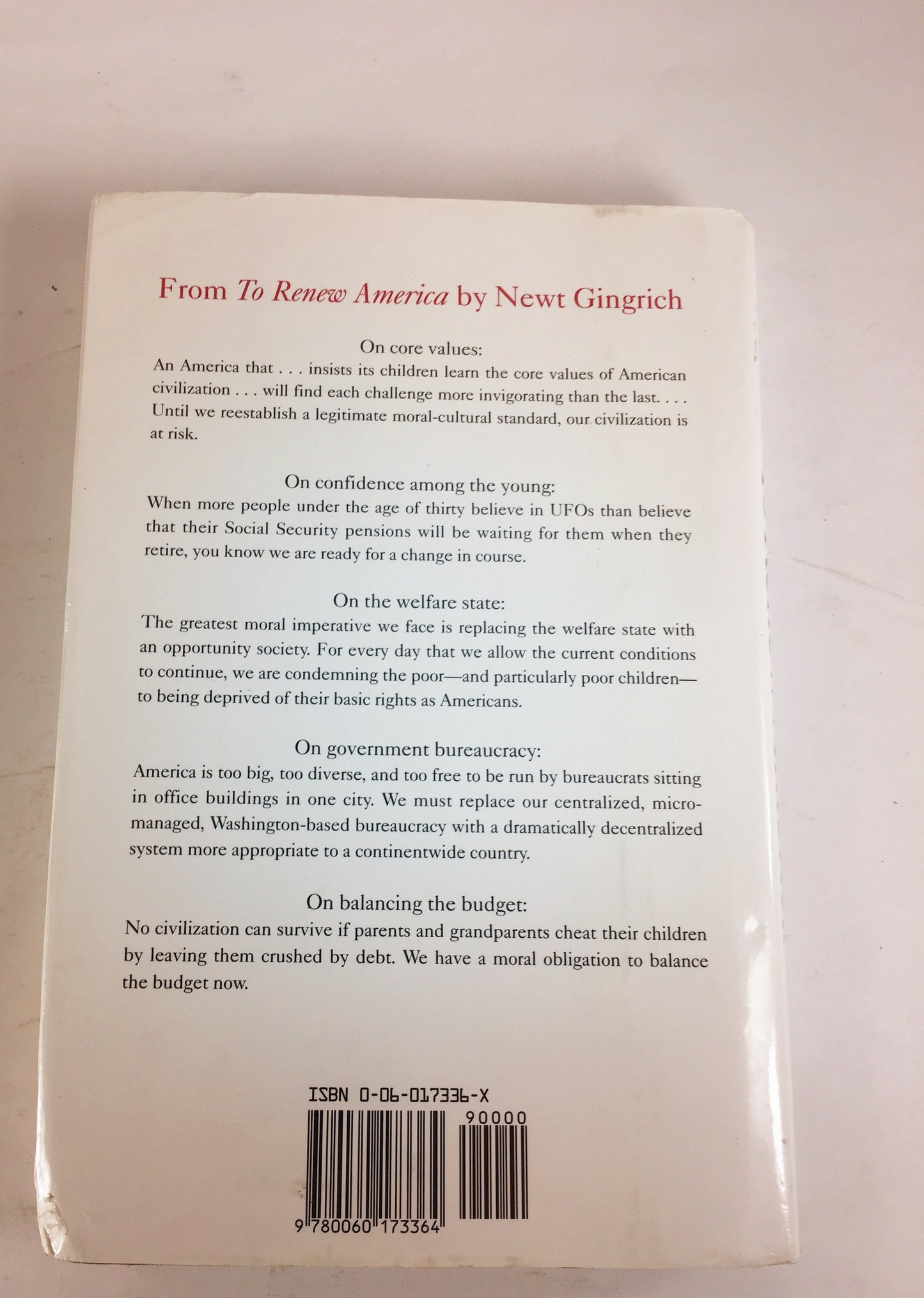 Newt Gingrich Biography. First Edition vintage book circa 1995. To Renew America. Book lover gift. White book decor. Republican