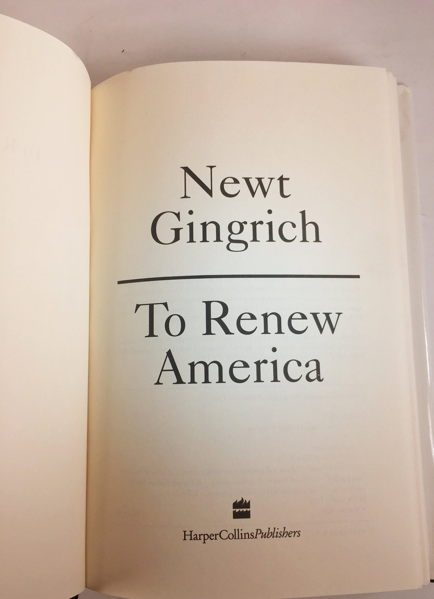 Newt Gingrich Biography. First Edition vintage book circa 1995. To Renew America. Book lover gift. White book decor. Republican