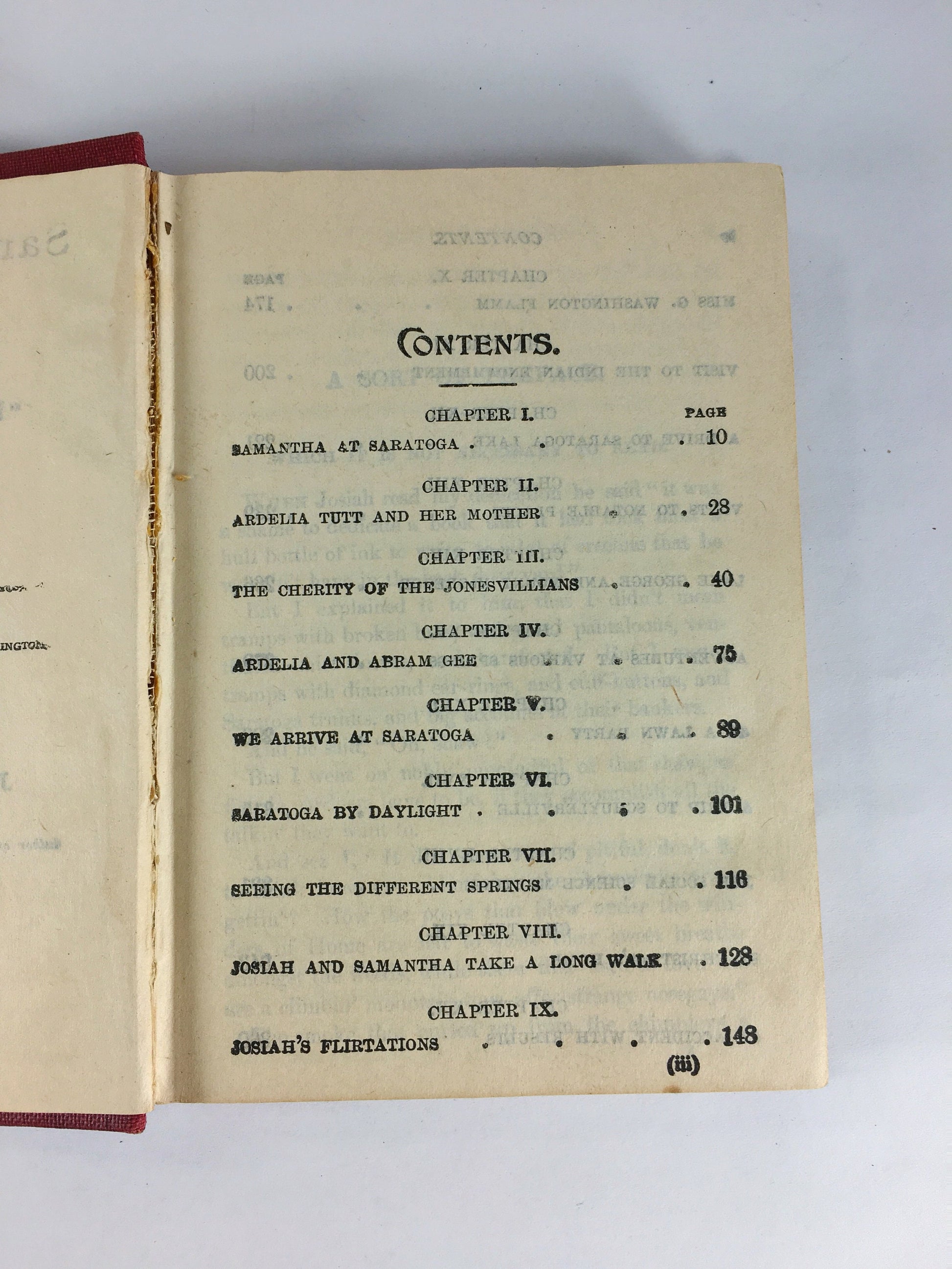 Samantha at Saratoga. Antique book circa 1887 by Marietta Holley whose writing was frequently compared to that of Mark Twain and Edgar Nye