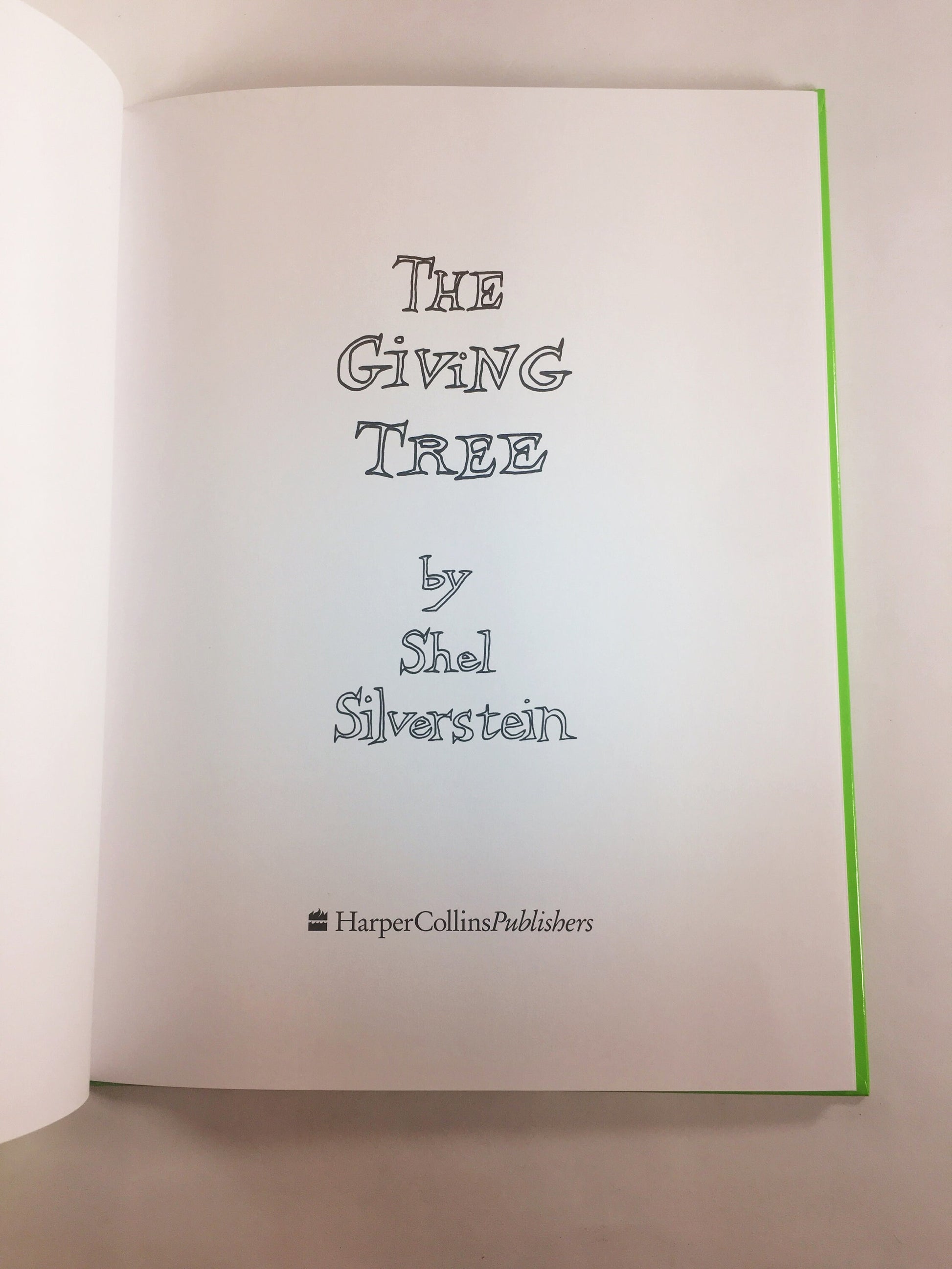 Giving Tree by Shel Silverstein. Vintage book with dust jacket. Charming Story of Selfless Acts of kindness. New baby gift. Green book decor