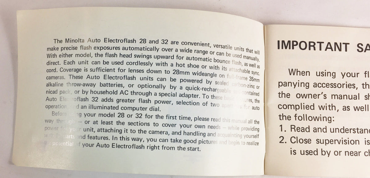 1975 Minolta Masters Auto Electroflash 28 32 owner's camera manual brochure Vintage instruction booklet. Photographer collectible