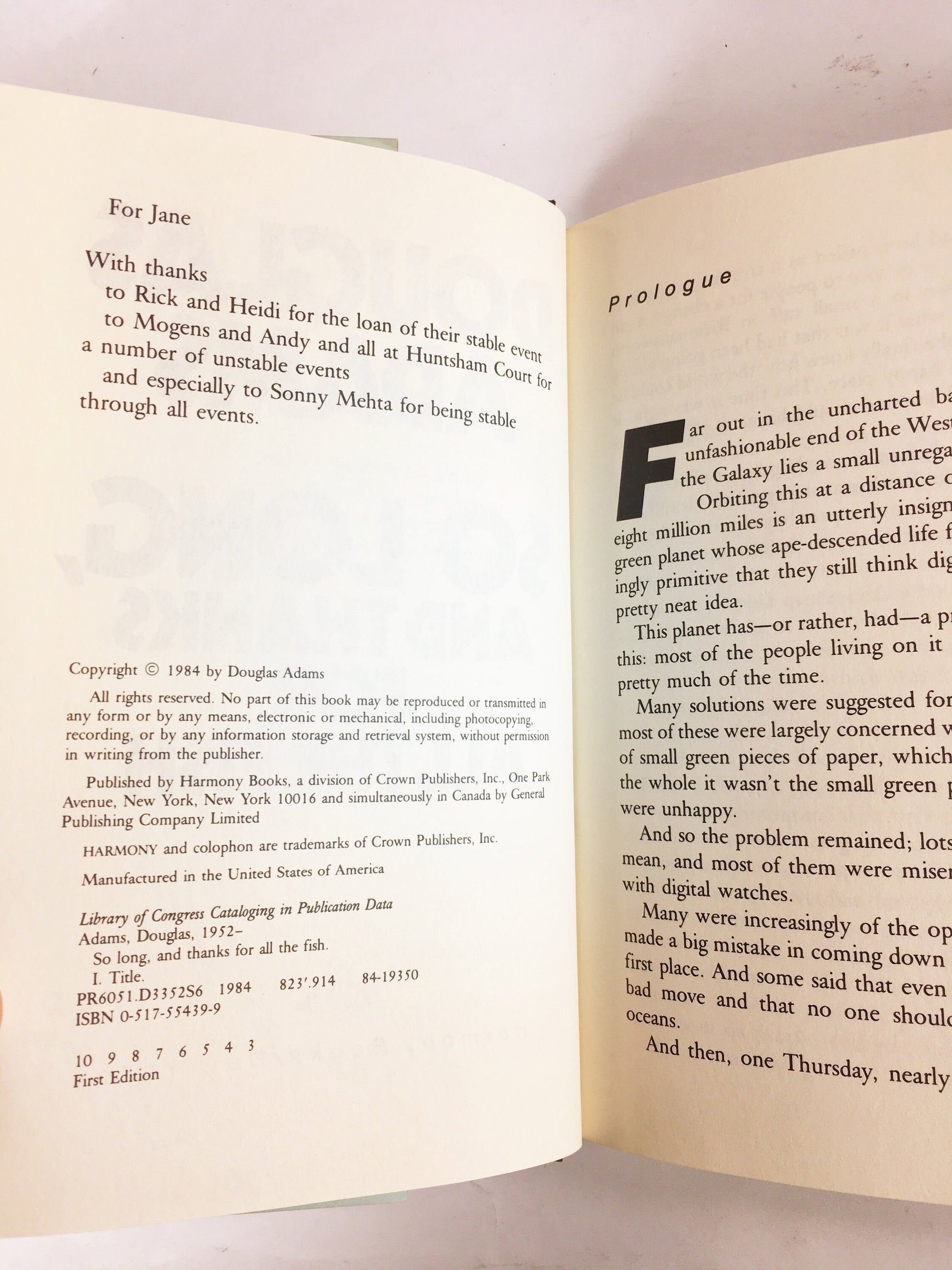 So Long and Thanks for All the Fish. FIRST EDITION Hitchhiker's Guide to the Galaxy sequel. Vintage Douglas Adams book circa 1984.