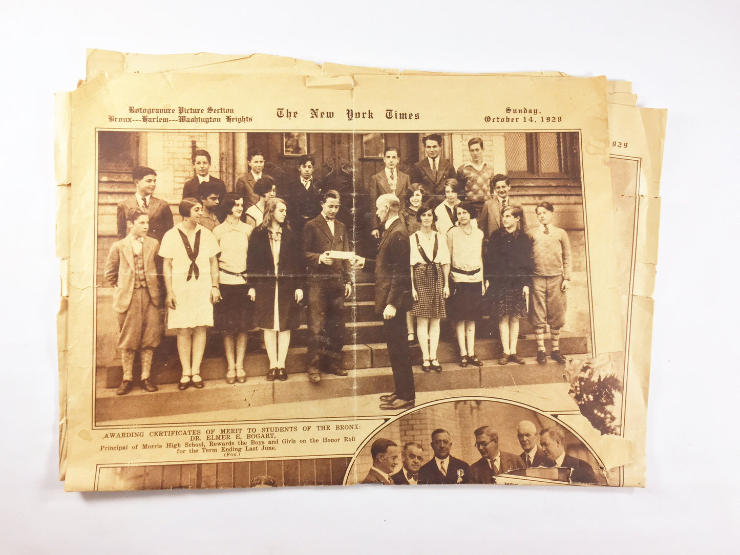 Original 1928 New York Times Newspaper featuring Bronx & Harlem merit students. Morris Bronx Vocational Yacht Club Historical Vintage