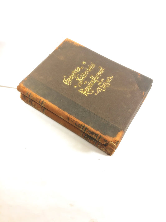 Antique book set Character Sketches of Romance Fiction and Drama FIRST EDITION 2 volumes vintage books home office decor