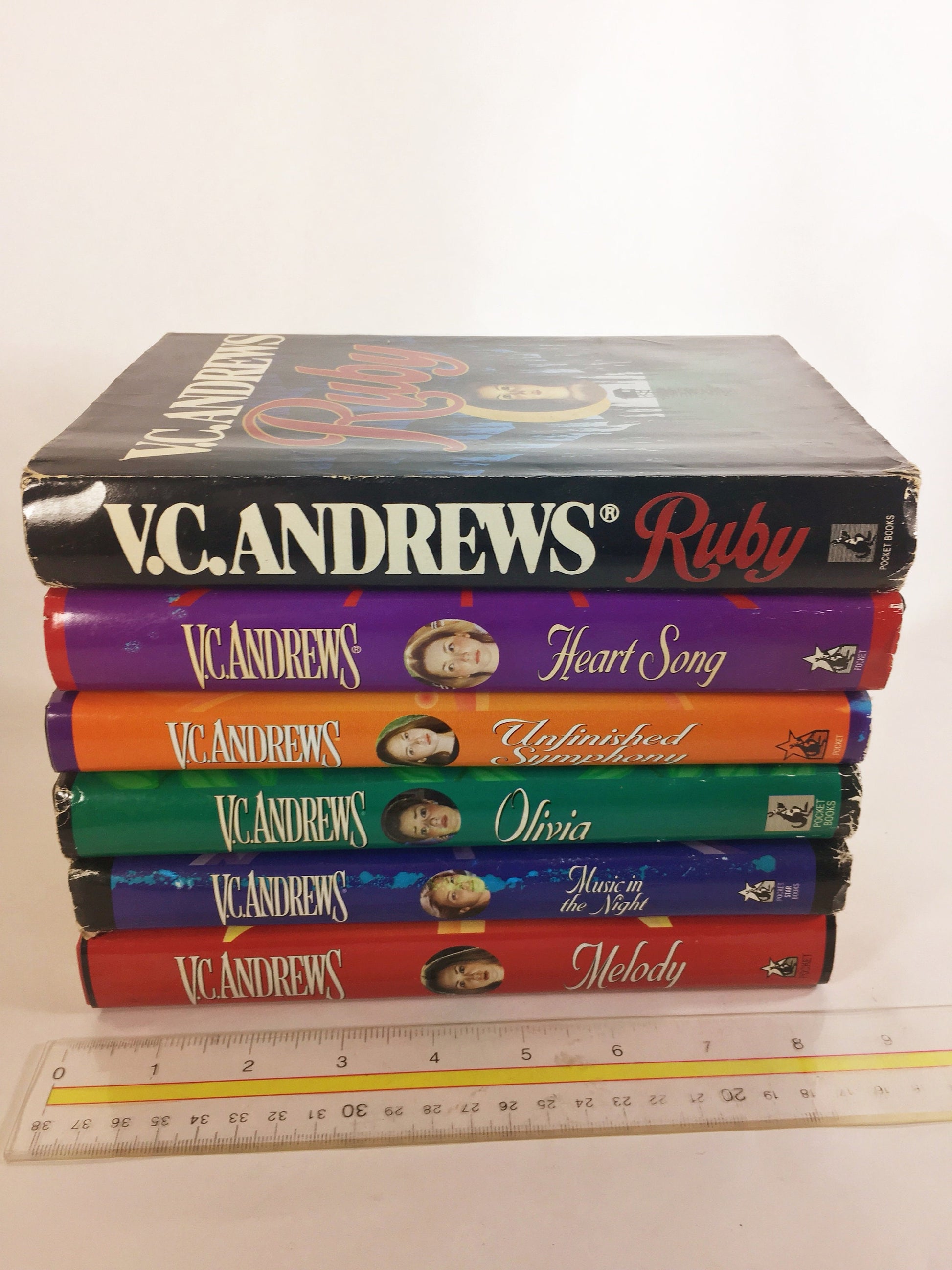 VC Andrews vintage hardcover book Logan Family Series Ruby, Melody, Olivia, Music in the Night Heart Song, Unfinished Symphony.