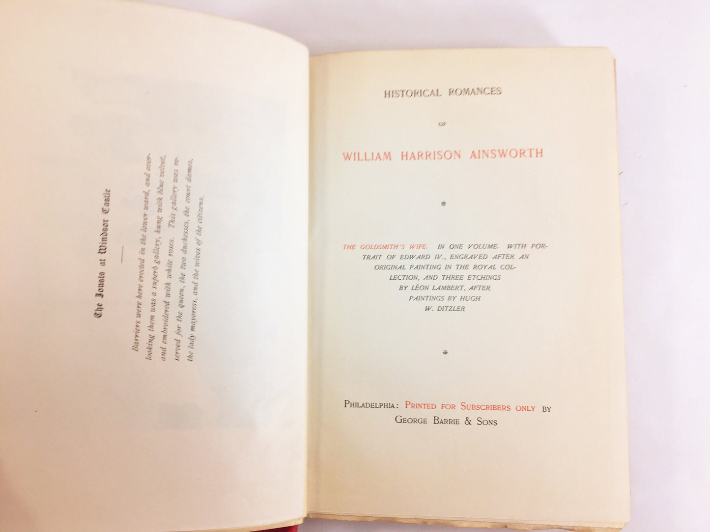 1841 Historical Romances of William Harrison Ainsworth Vintage book Jane Shore, King Edward IV mistress GORGEOUS antique red cloth