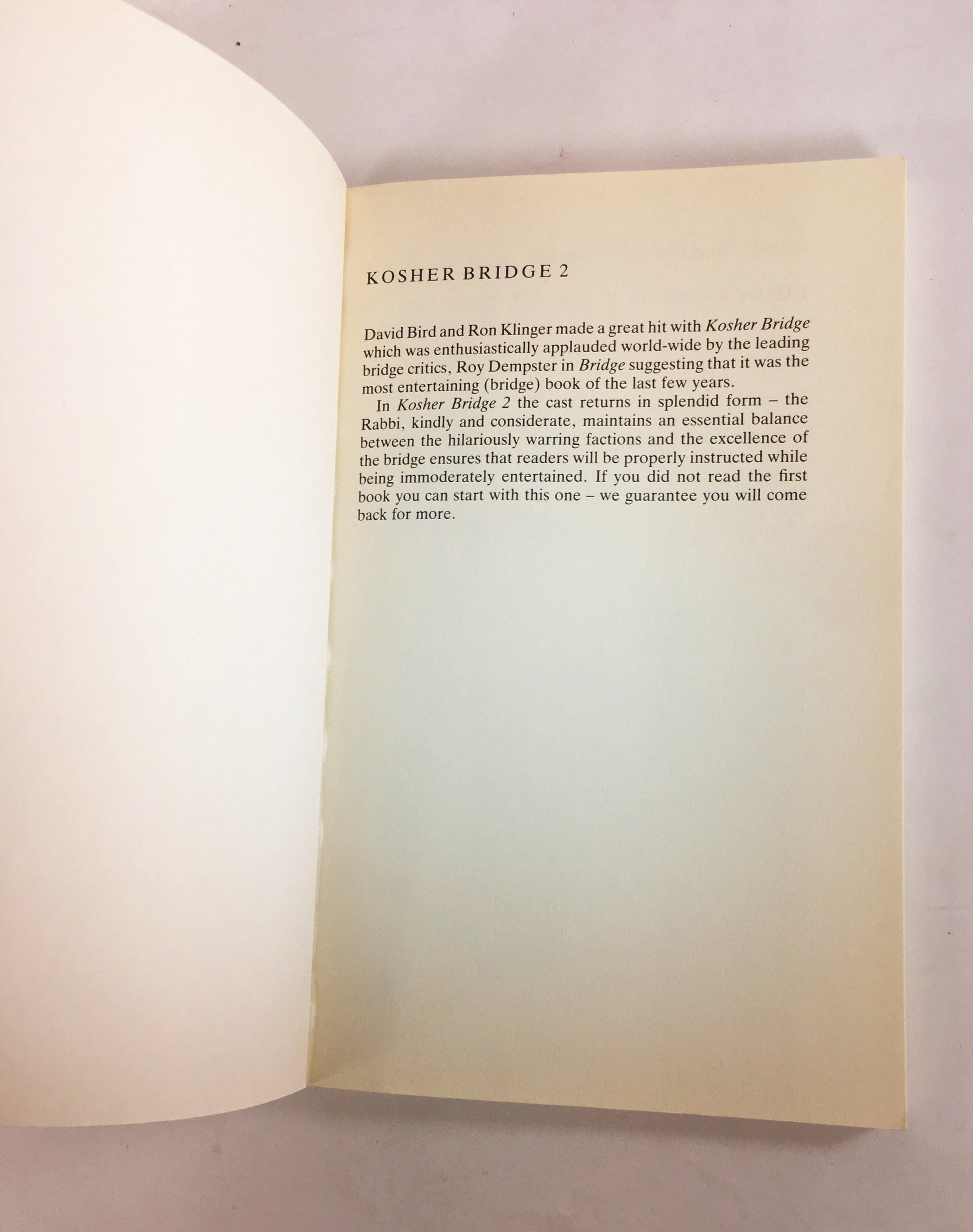 Kosher Bridge 2 by David Bird and Ron Klinger circa 1994. Vintage paperback book. Entertaining & instructive guide to improve your game.