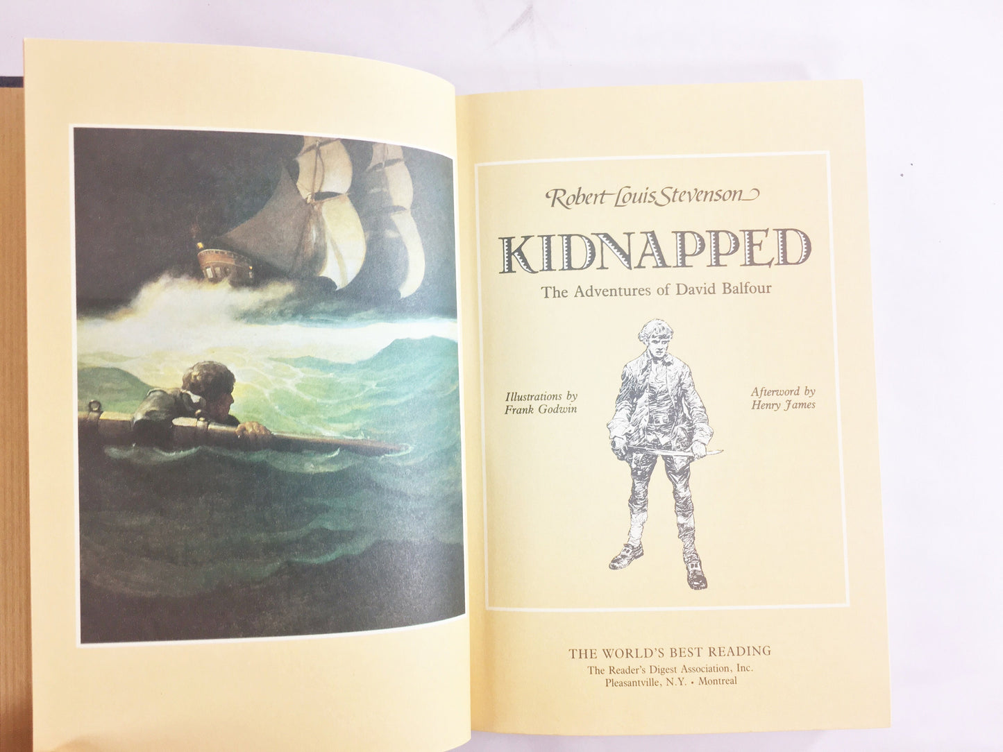 Beautiful vintage blue leatherette book by Reader's Digest circa 1986 Kidnapped by Robert Louis Stevenson Novel of adventure in Scotland.