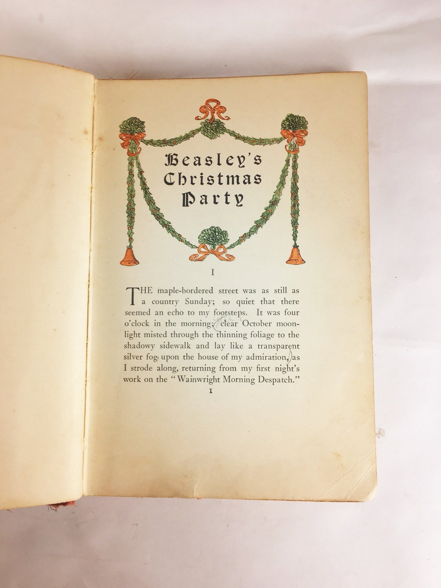 Beasley's Christmas Party First Edition ANTIQUE book Booth Tarkington about a wealthy politician talking to nonexistent figures. Red decor