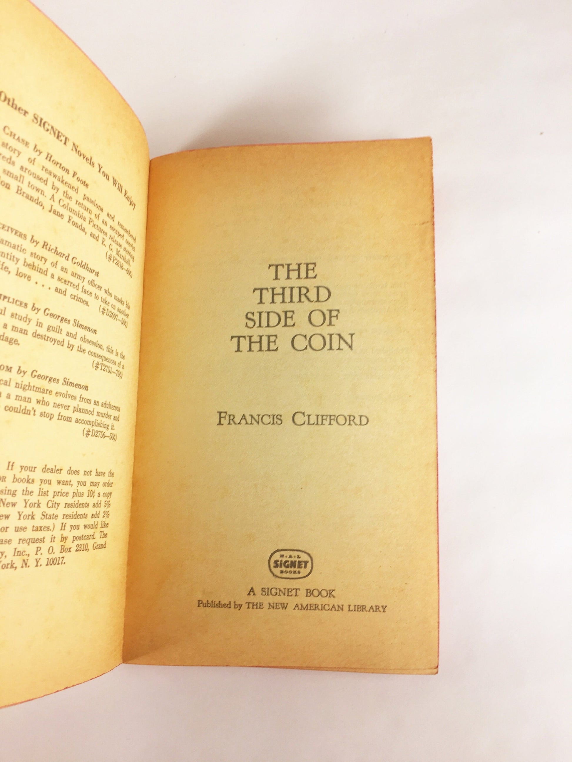 1966 Crime thriller Third side of the Coin by British writer Francis Clifford aka Arthur Bell Thompson Vintage paperback about impulse crime