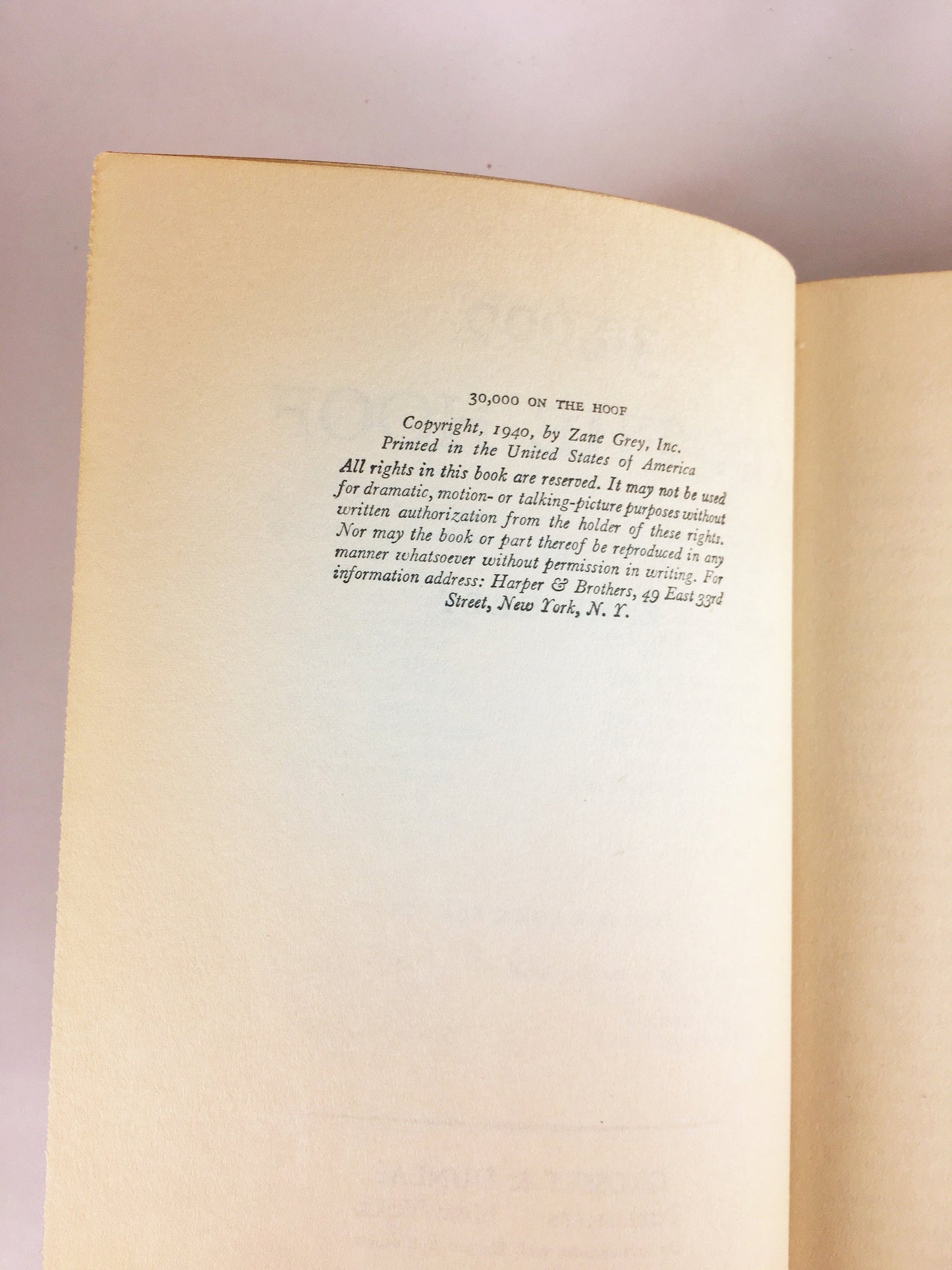 Zane Grey 30,000 on the Hoof. Vintage book circa 1940. Story of a frontier wife during the pioneer days in the Old Wild West. Red book decor