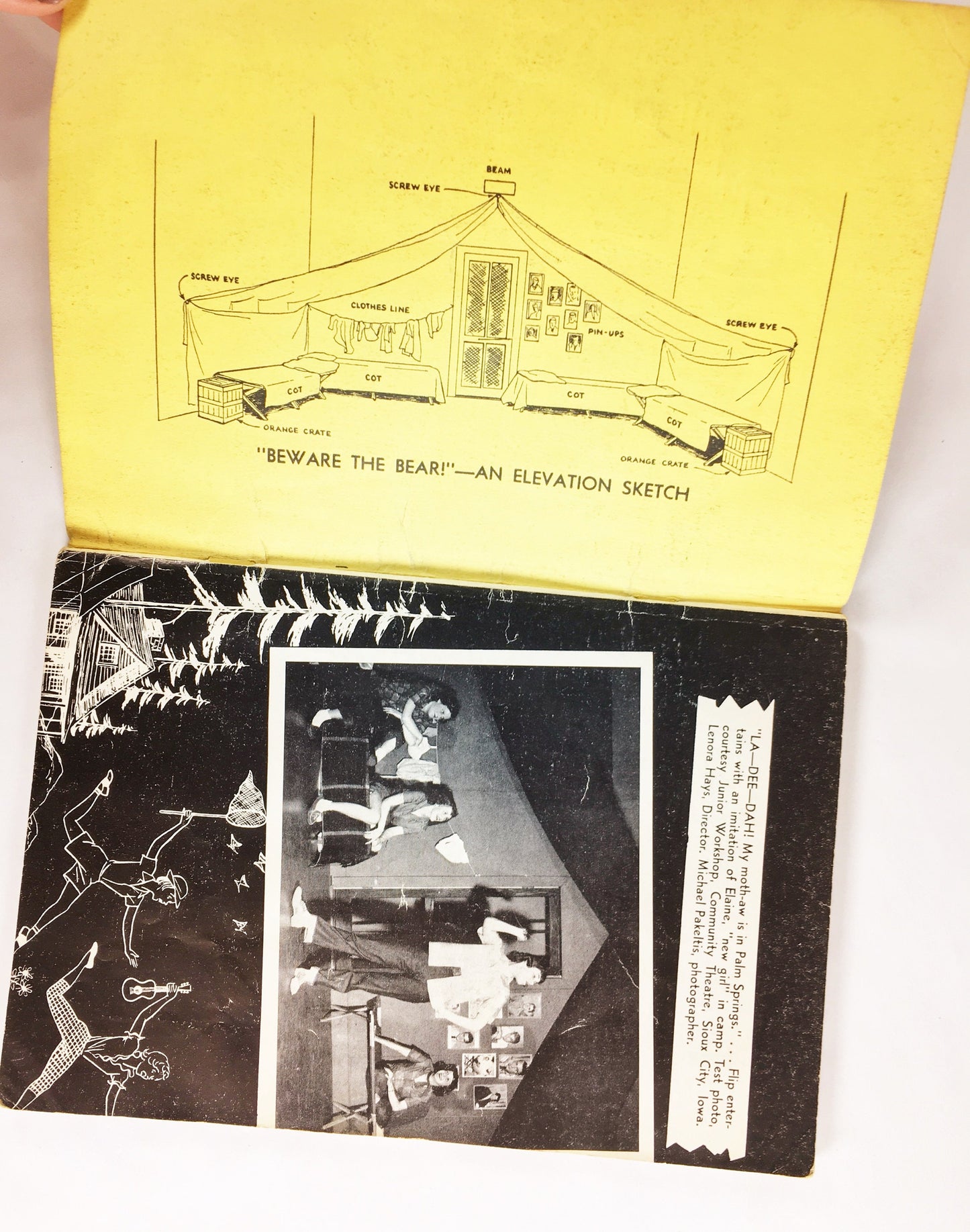 1953 Vintage theatre script Beware the Bear! Comedy in one act by Margaret Crary about a crises at the teenage girl summer camp lake.