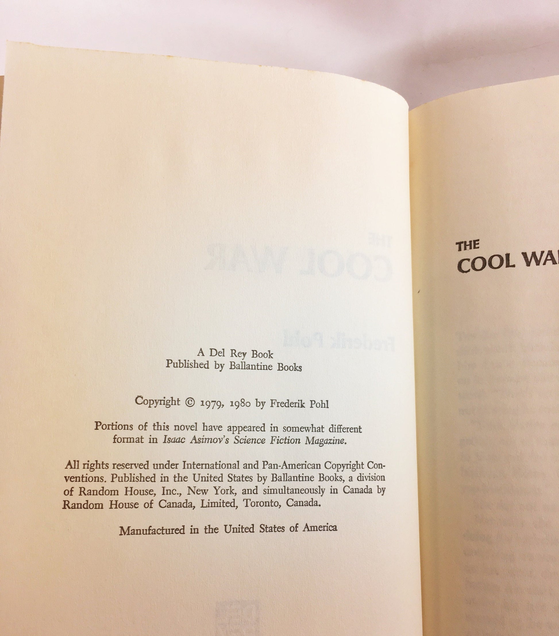 Cool War by Frederik Pohl circa 1981. Vintage science fiction book about spies between rival nations. Gripping story of intrigue & suspense