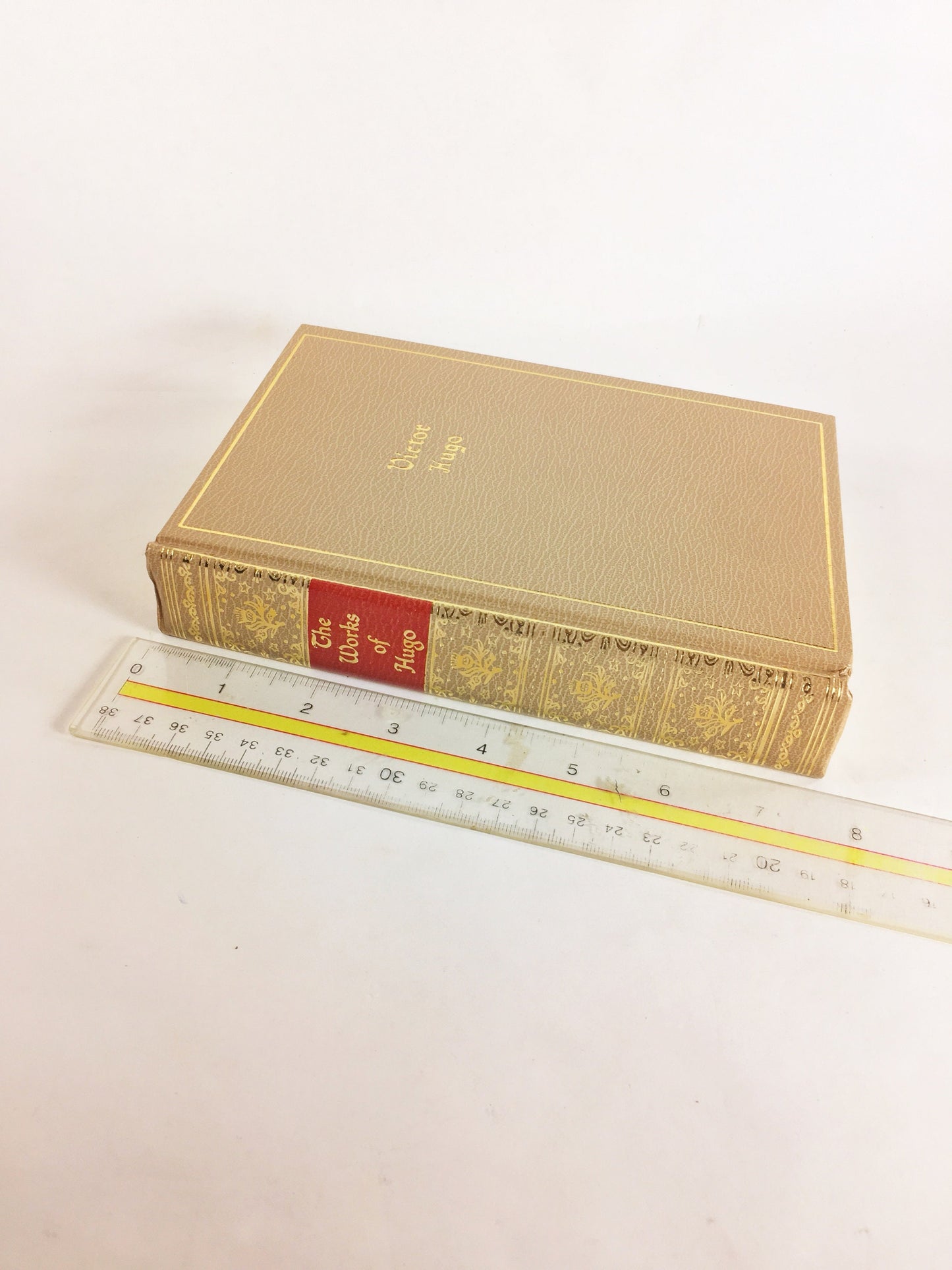 Victor Hugo works poems, plays, essays in one volume. BEAUTIFUL vintage beige book decor. Popular playwright 1943 Please see pictures!