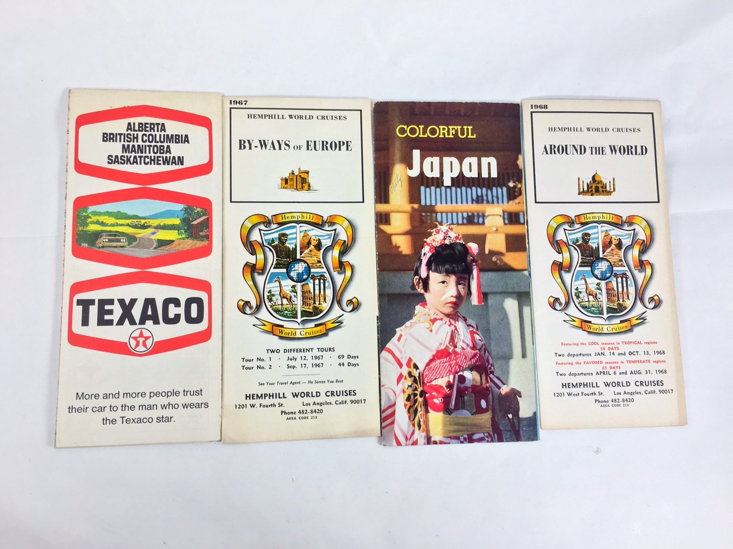 Vintage travel brochures. Lot of 6 1960s global pamphlets. Ireland, Texaco Canada Manitoba, Europe and the Orient. Christmas stocking Gift