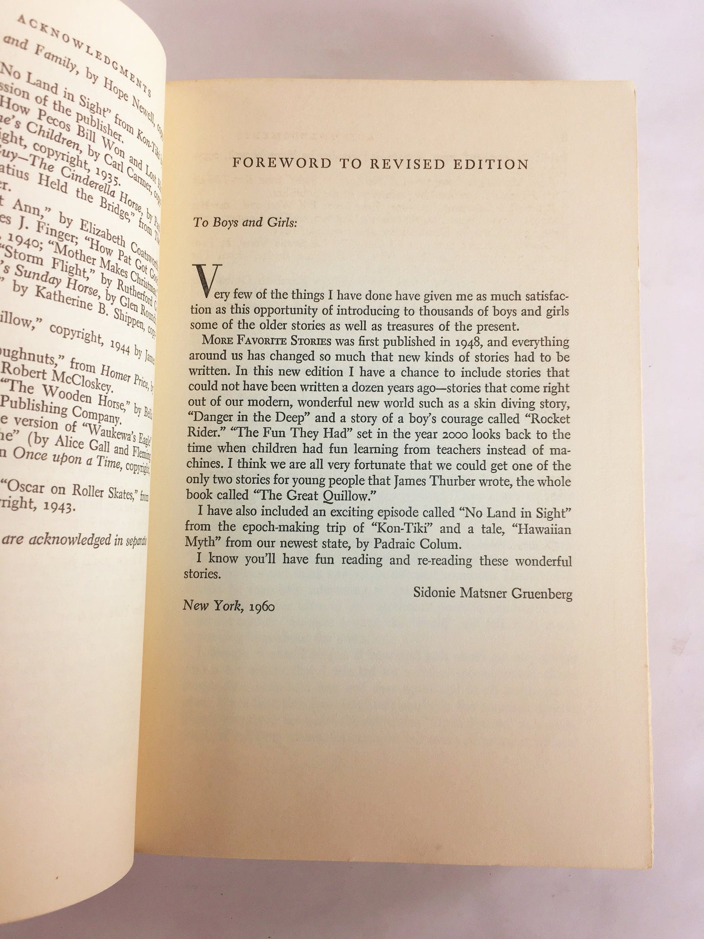 1960 Favorite Stories for Boys & Girls vintage children's book by Sidonie Matsner Gruenberg, author of Wonderful Story of How You Were Born