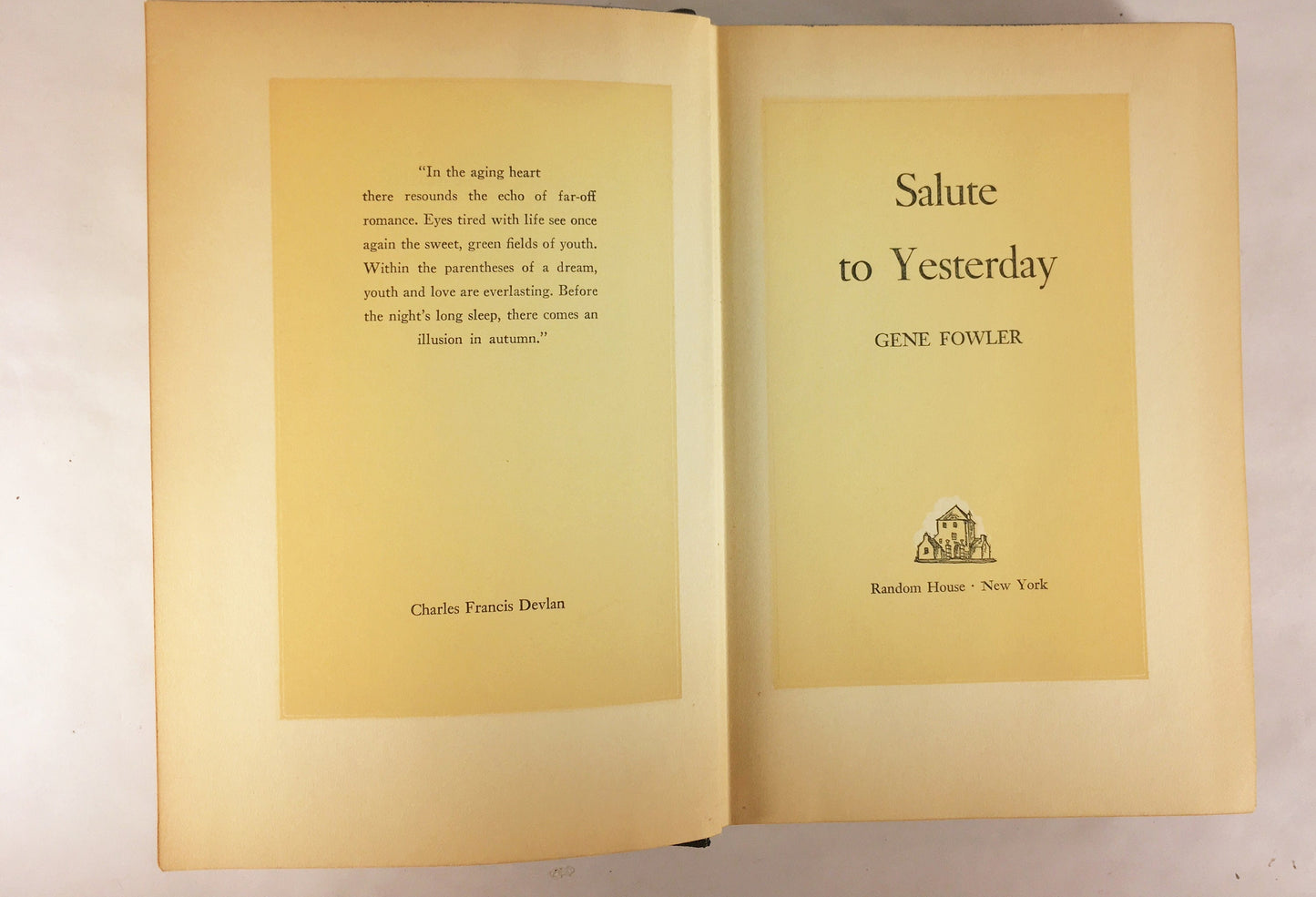 Salute To Yesterday by Gene Fowler, close friend of WC Fields & Robert Lewis Taylor. FIRST EDITION vintage book circa 1937 Blue green decor