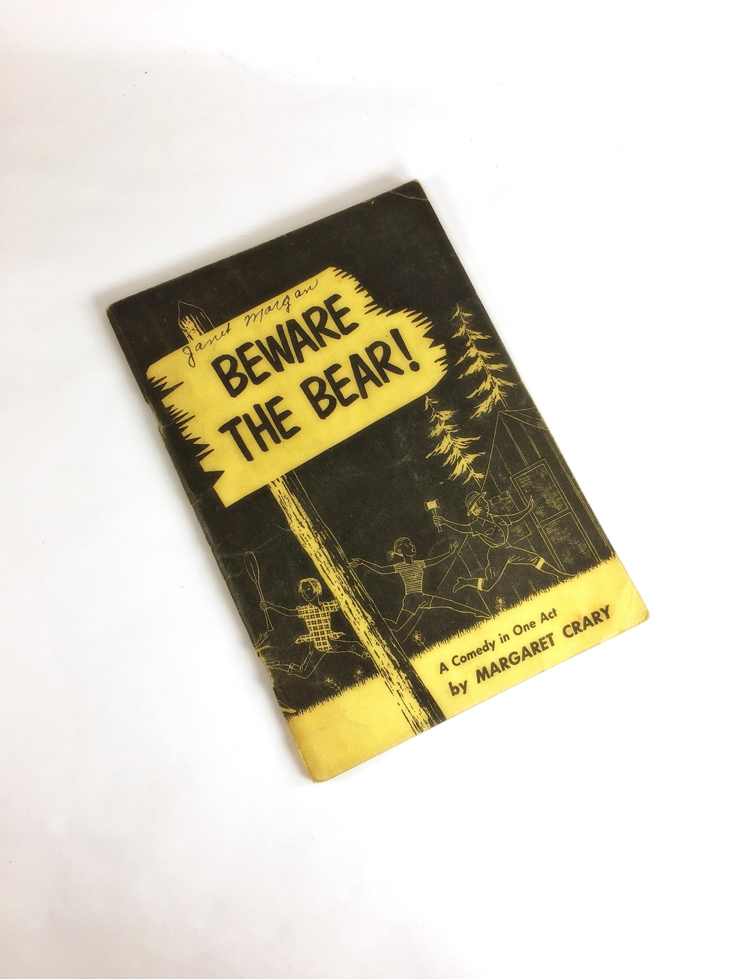 1953 Vintage theatre script Beware the Bear! Comedy in one act by Margaret Crary about a crises at the teenage girl summer camp lake.