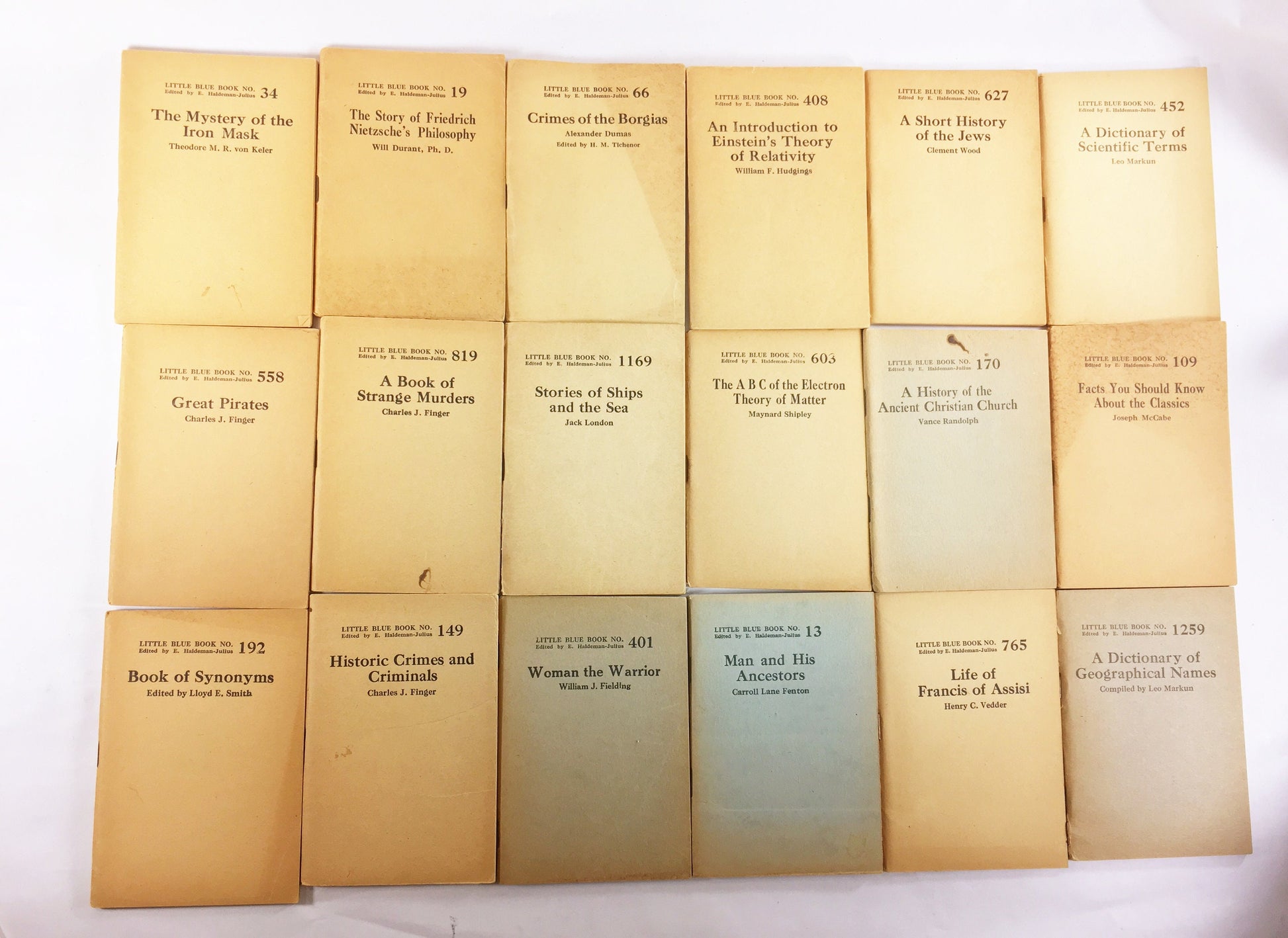 1923 Little Blue Books Select one of 26 booklets Haldeman-Julius Publishing Company. Collectible Nietzche Einstein Crime Pirates Church