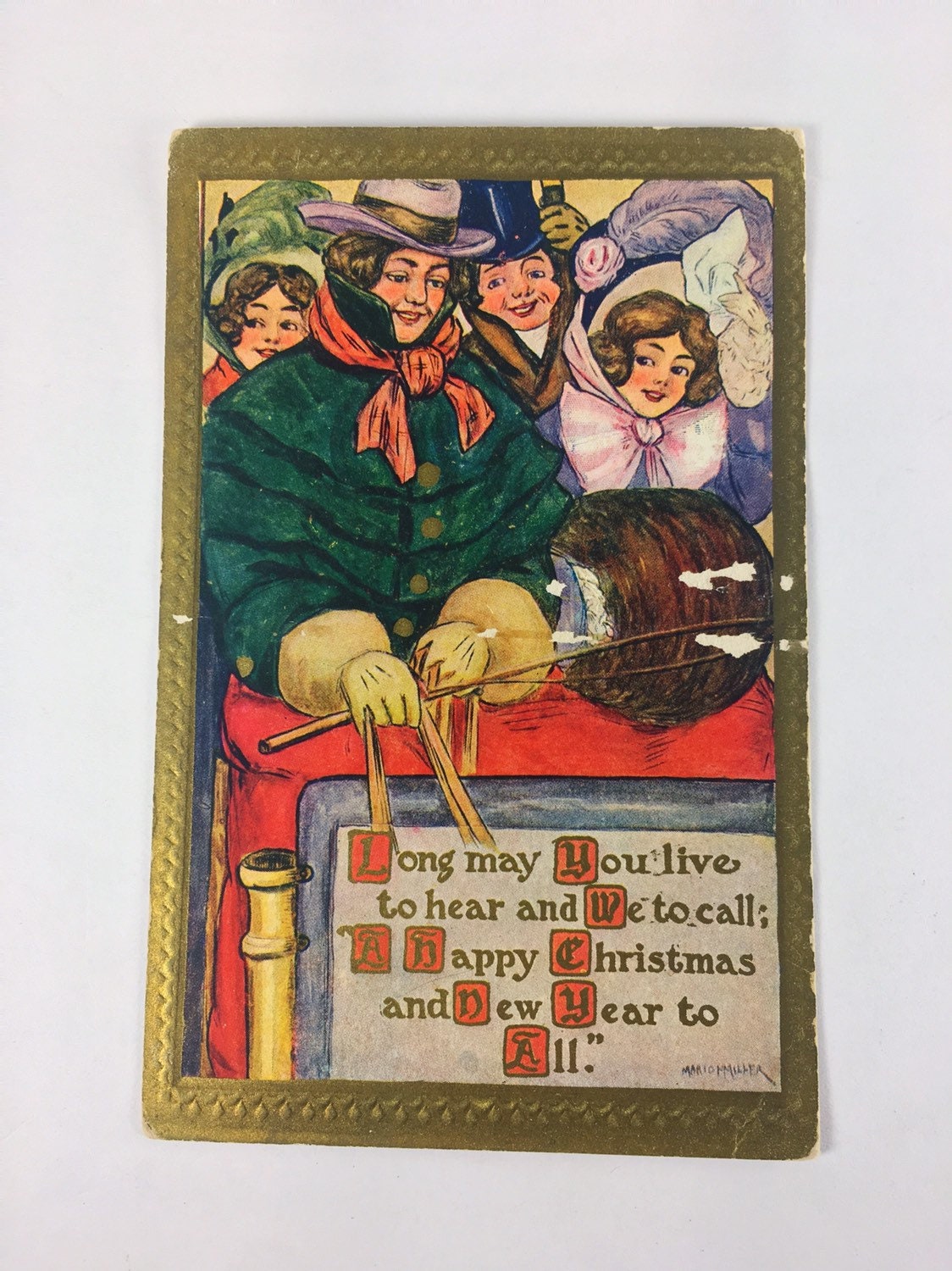 1907 Vintage Christmas & New Year postcard UNUSED original with divided back. 1 cent postage box. Decor art prop set gift