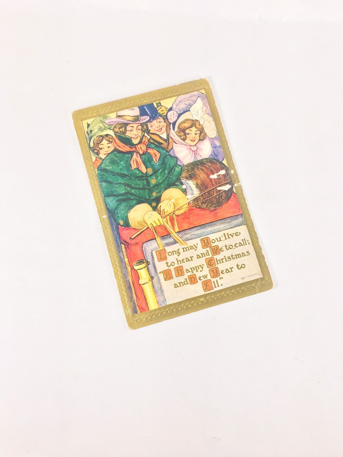 1907 Vintage Christmas & New Year postcard UNUSED original with divided back. 1 cent postage box. Decor art prop set gift