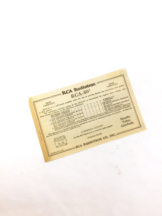 RCA Radiotron 80 Technical Bulletin. Vintage Collectible UX-280 document sheet circa 1939 for antique radio & tubes old internet