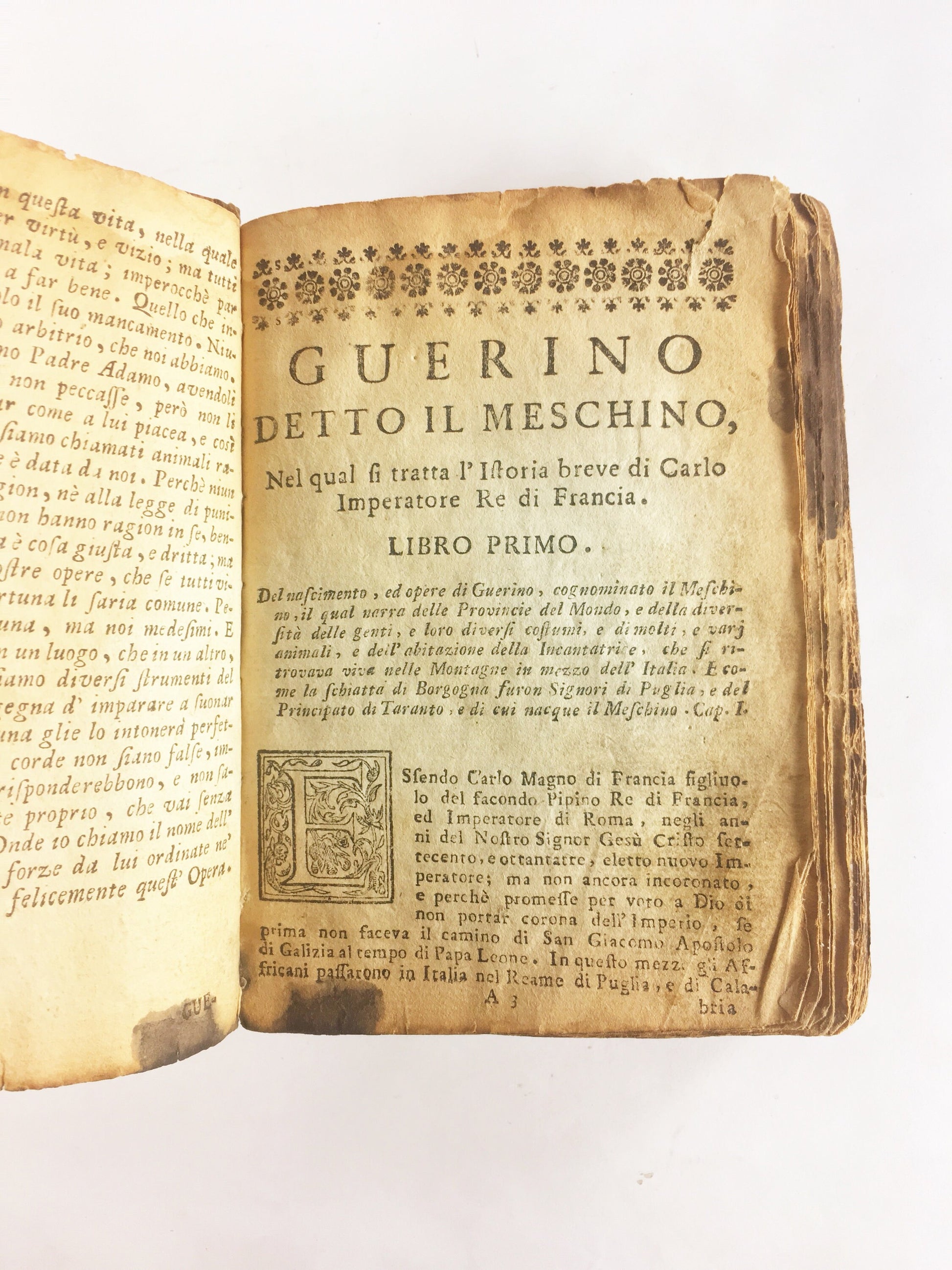 1749 ANTIQUE Andrea da Barberino book Il Guerrin Meschinoof. Epic gothic romance of Quattrocento Renaissance France's Charlemagne & Roland