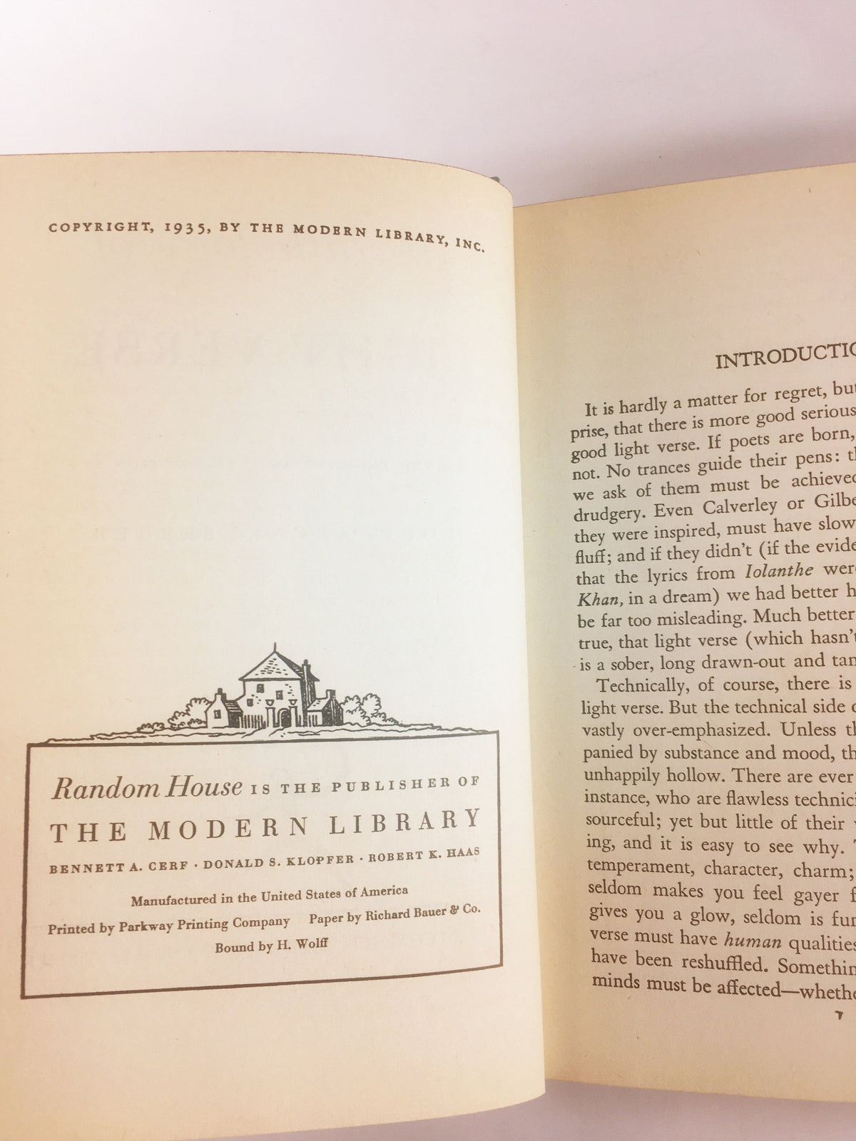 1935 Shakespeare, Lord Byron, Oliver Wendell Holmes Anthology of Light Verse Vintage Modern Library book Green home decor