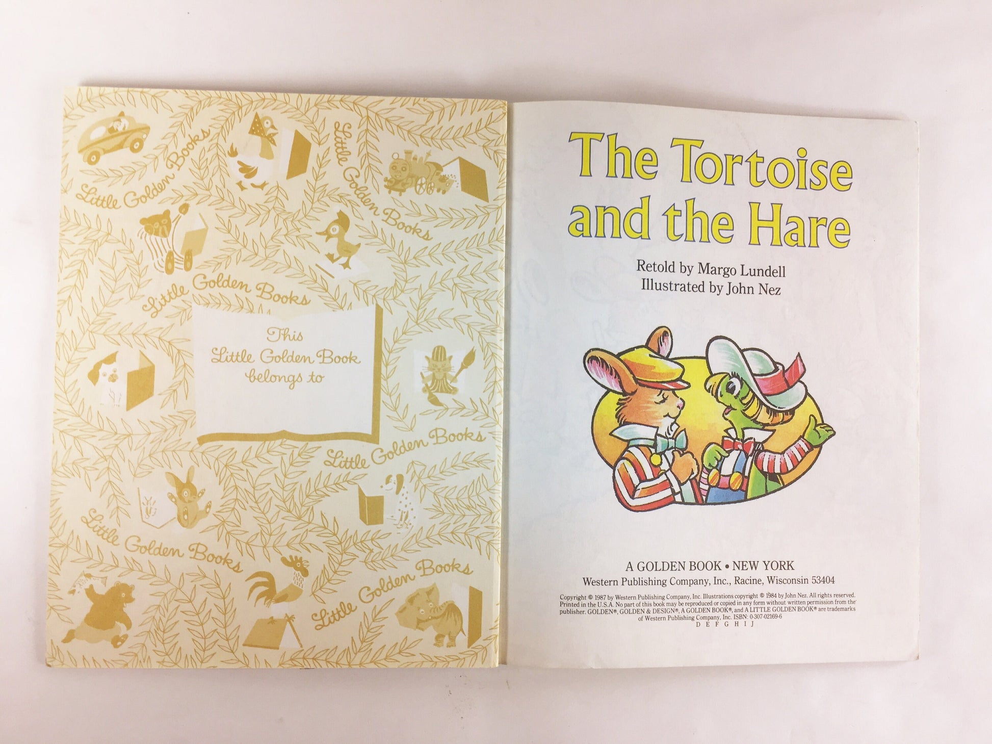 Tortoise and the Hare illustrated by John Nez. Little Golden Book circa 1987 Vintage children's reading Elementary school Easter basket gift