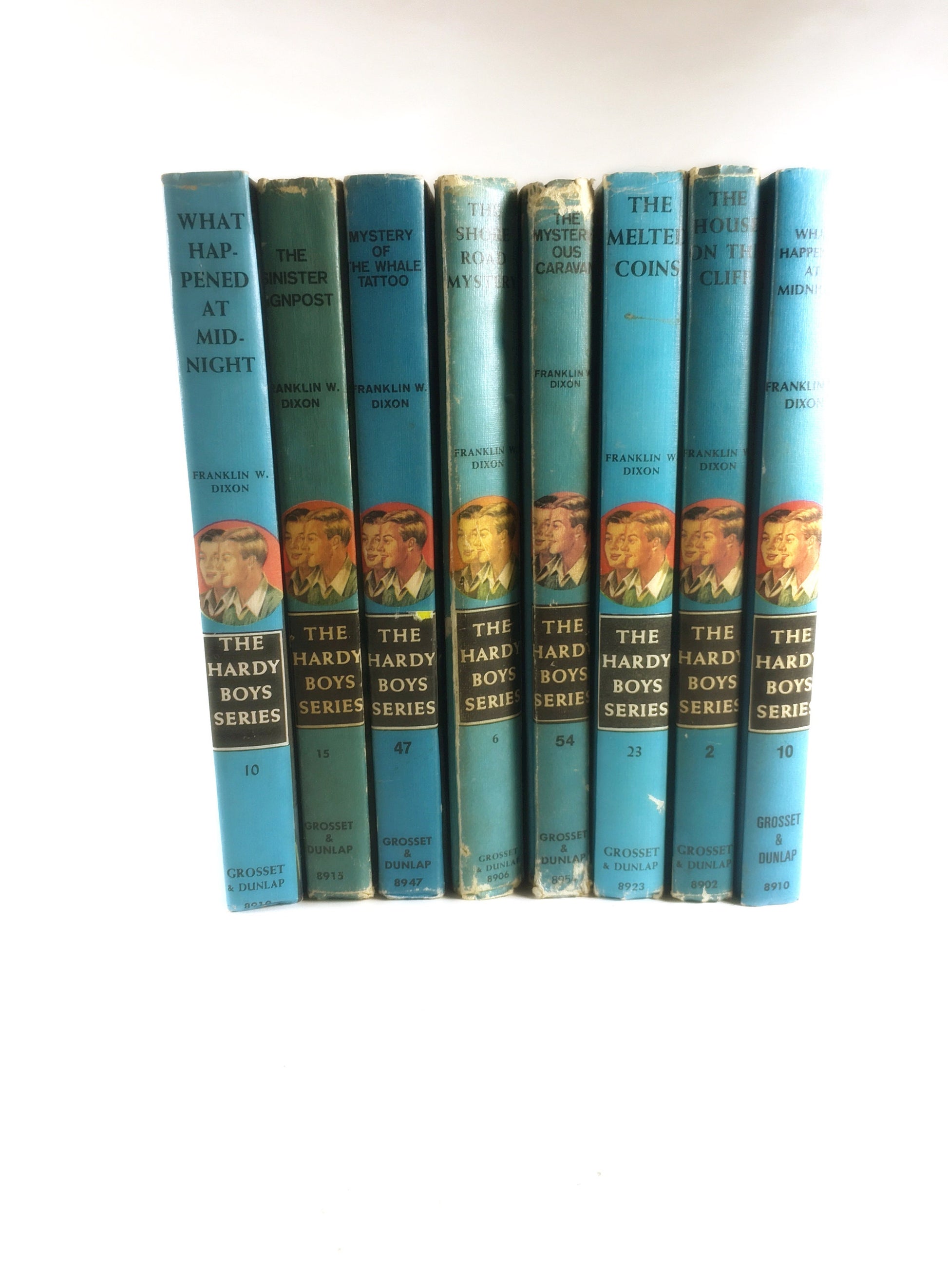 Hardy Boys vintage book lot circa 1950s 1960s 1970s by Franklin Dixon Picture cover books. Blue tween teen mystery series home reading