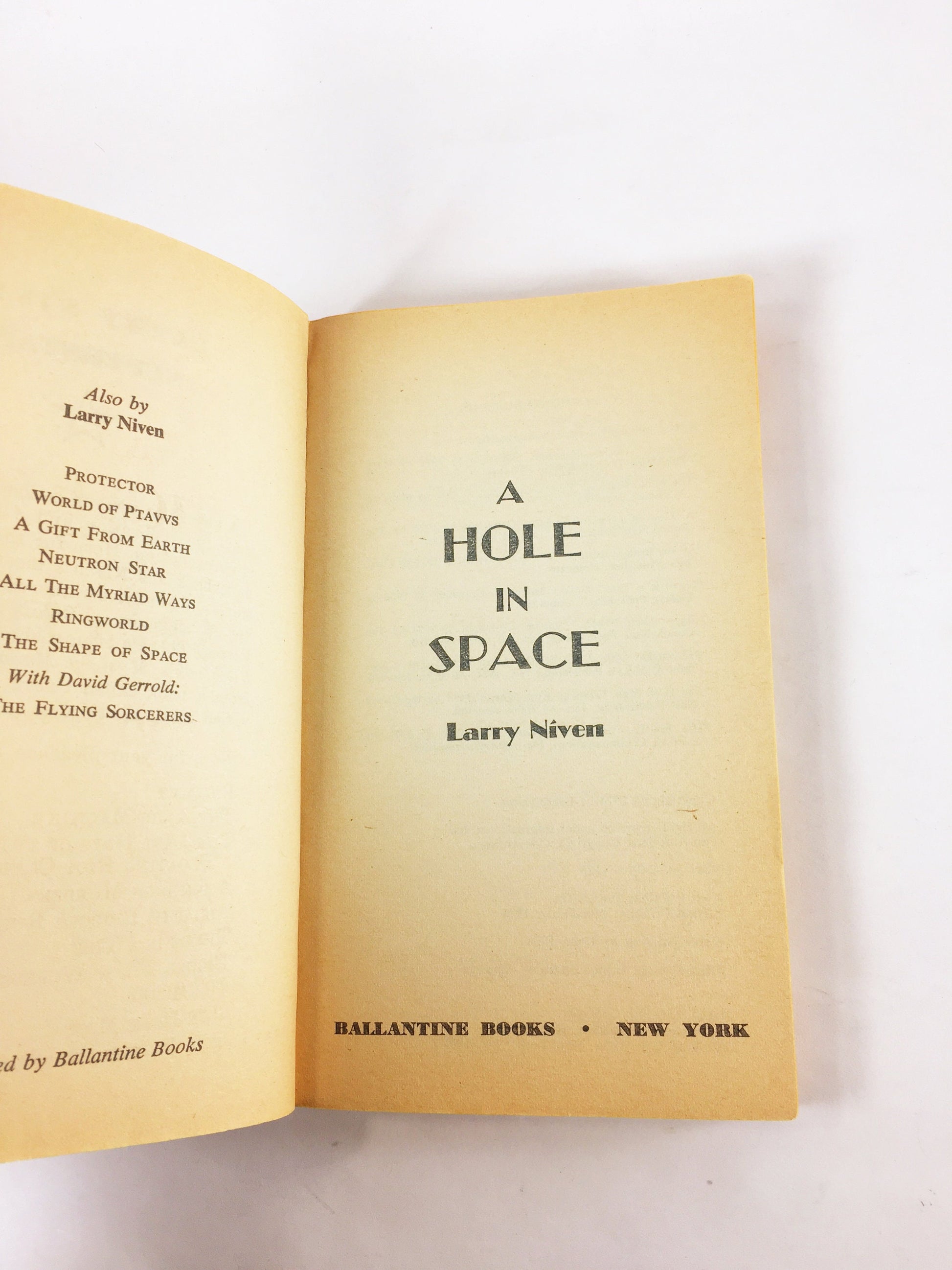 A Hole in Space Vintage paperback book by Larry Niven circa 1974. Science fiction gift. Theoretical physics. Hugo, Nebula & Locus Awards