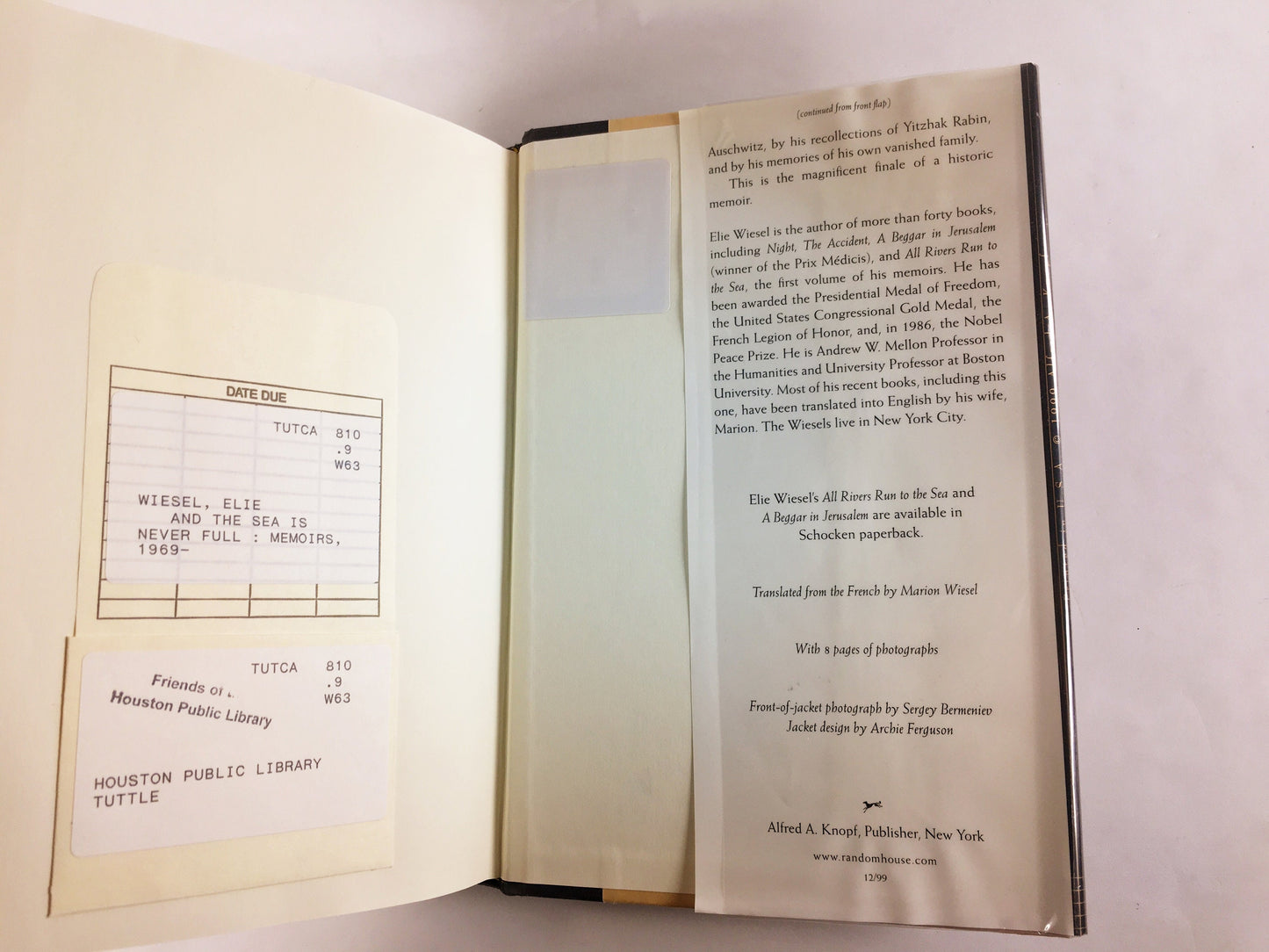 And the Sea is Never Full by Elie Wiesel Memoirs vintage biography book circa 1999. FIRST EDITION Holocaust survivor Nobel Peace Prize