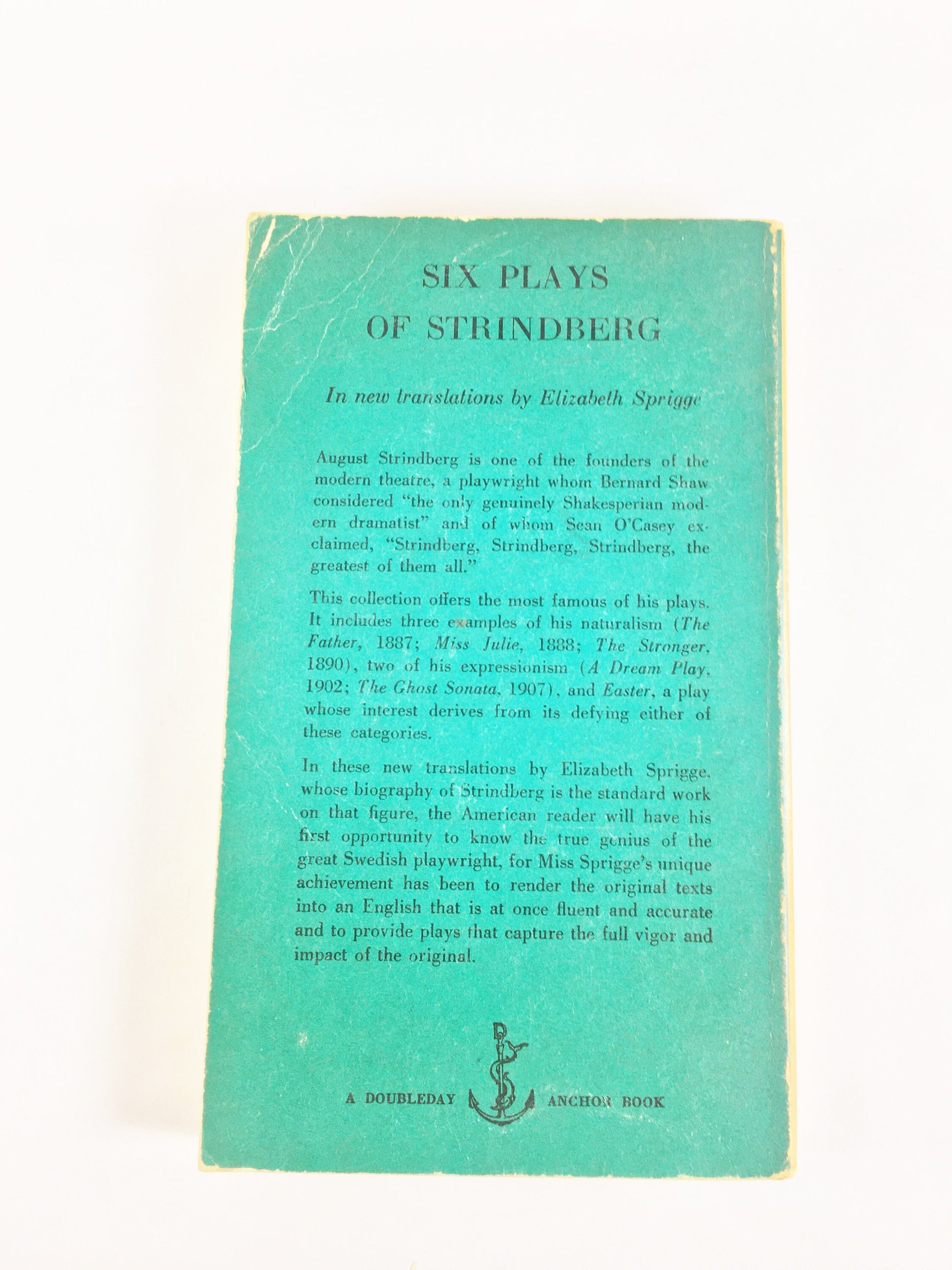 Six Plays of Strindberg Vintage Doubleday Anchor paperback book circa 1955. Father, Miss Julie, Stronger, Easter, Dream Play, Ghost Sonata