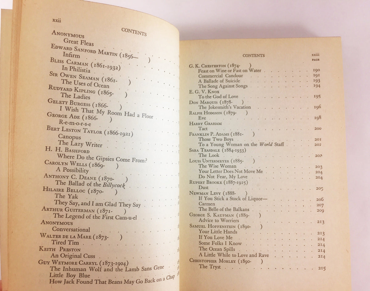 1935 Shakespeare, Lord Byron, Oliver Wendell Holmes Anthology of Light Verse Vintage Modern Library book Green home decor