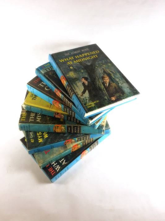 Hardy Boys vintage book lot circa 1950s 1960s 1970s by Franklin Dixon Picture cover books. Blue tween teen mystery series home reading