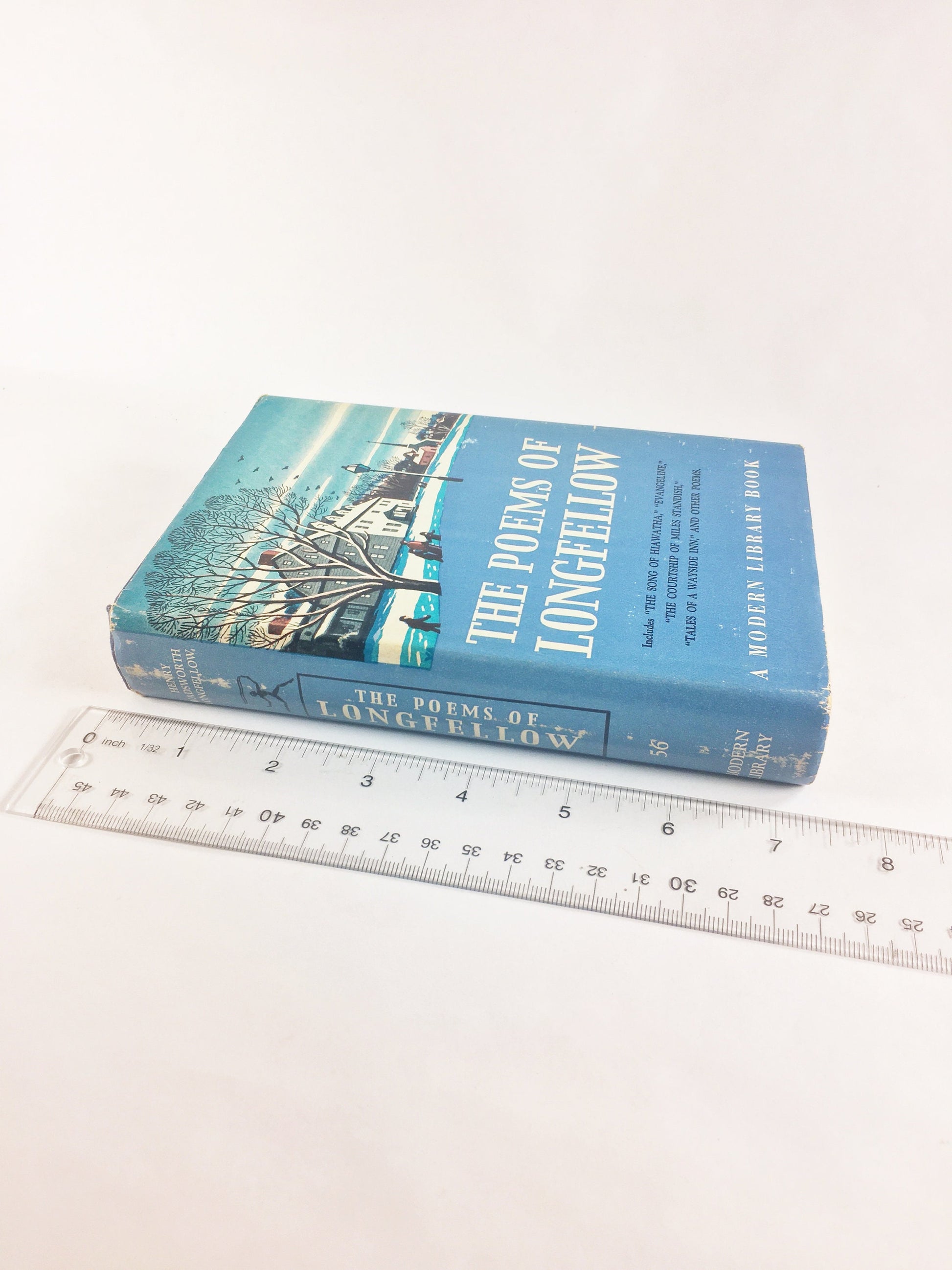 1950 Henry Wadsworth Longfellow Modern Library book of poetry Evangeline Blue home office bookshelf decor. Father's Day gift