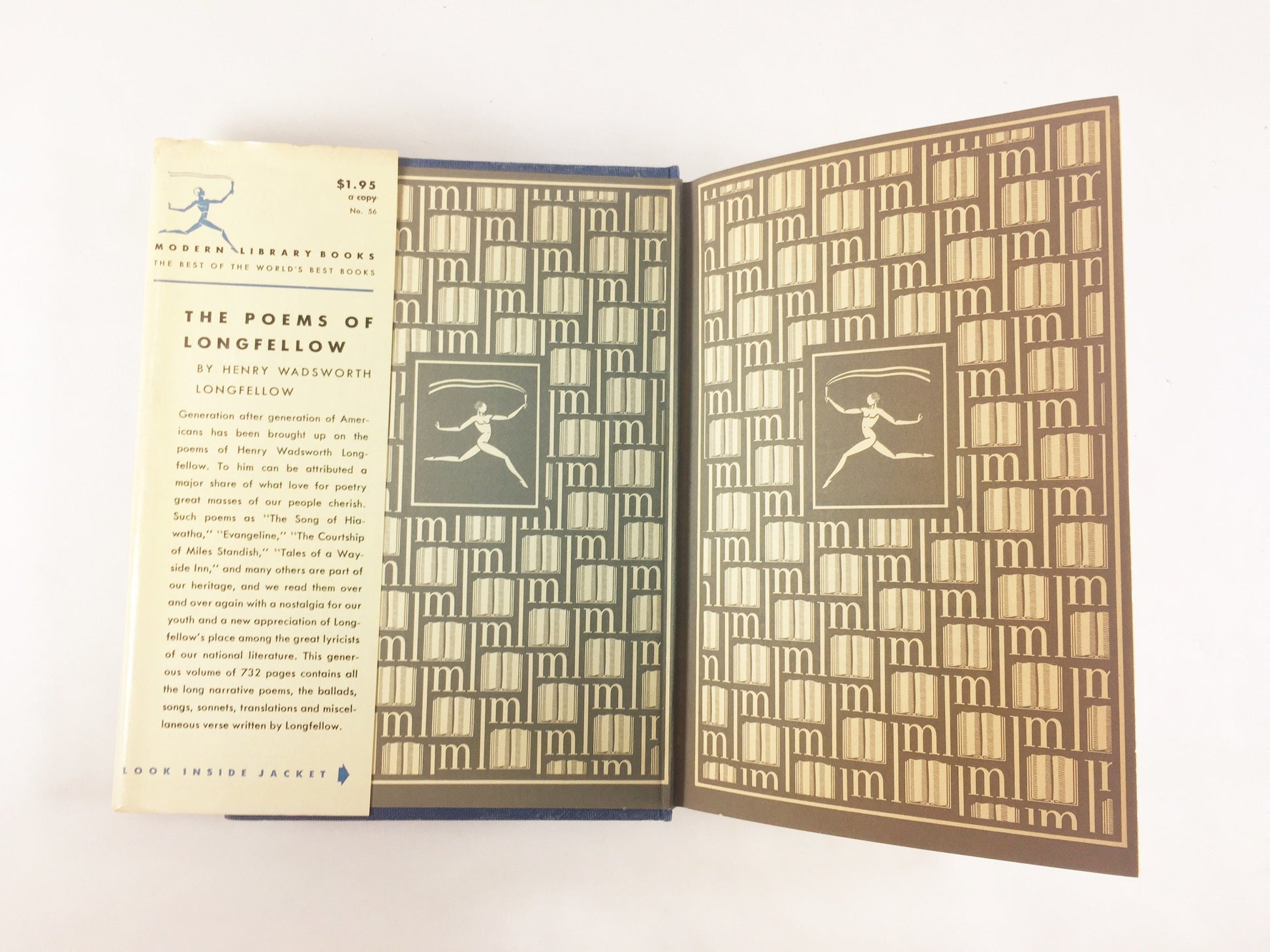 1950 Henry Wadsworth Longfellow Modern Library book of poetry Evangeline Blue home office bookshelf decor. Father's Day gift