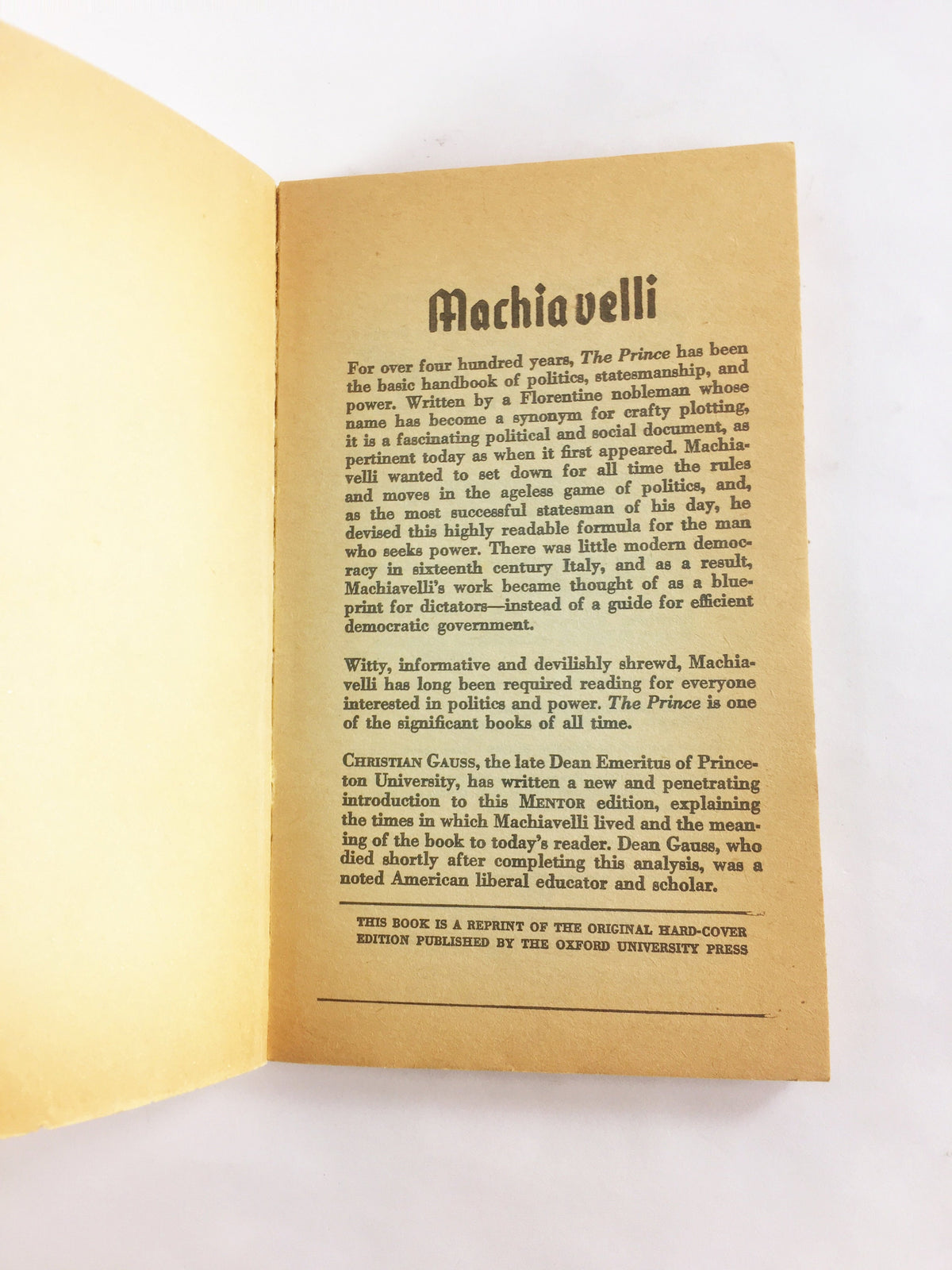 1952 Machiavelli The Prince Vintage paperback book Signet American Library. Father's Day home office decor.