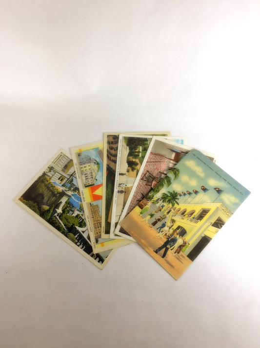 1950s Vintage linen postcards Coral Gables Florda, Canton Ohio, Wichita Kansas Airport, Tulsa Oklahoma churches, Atlantic City New Jersey
