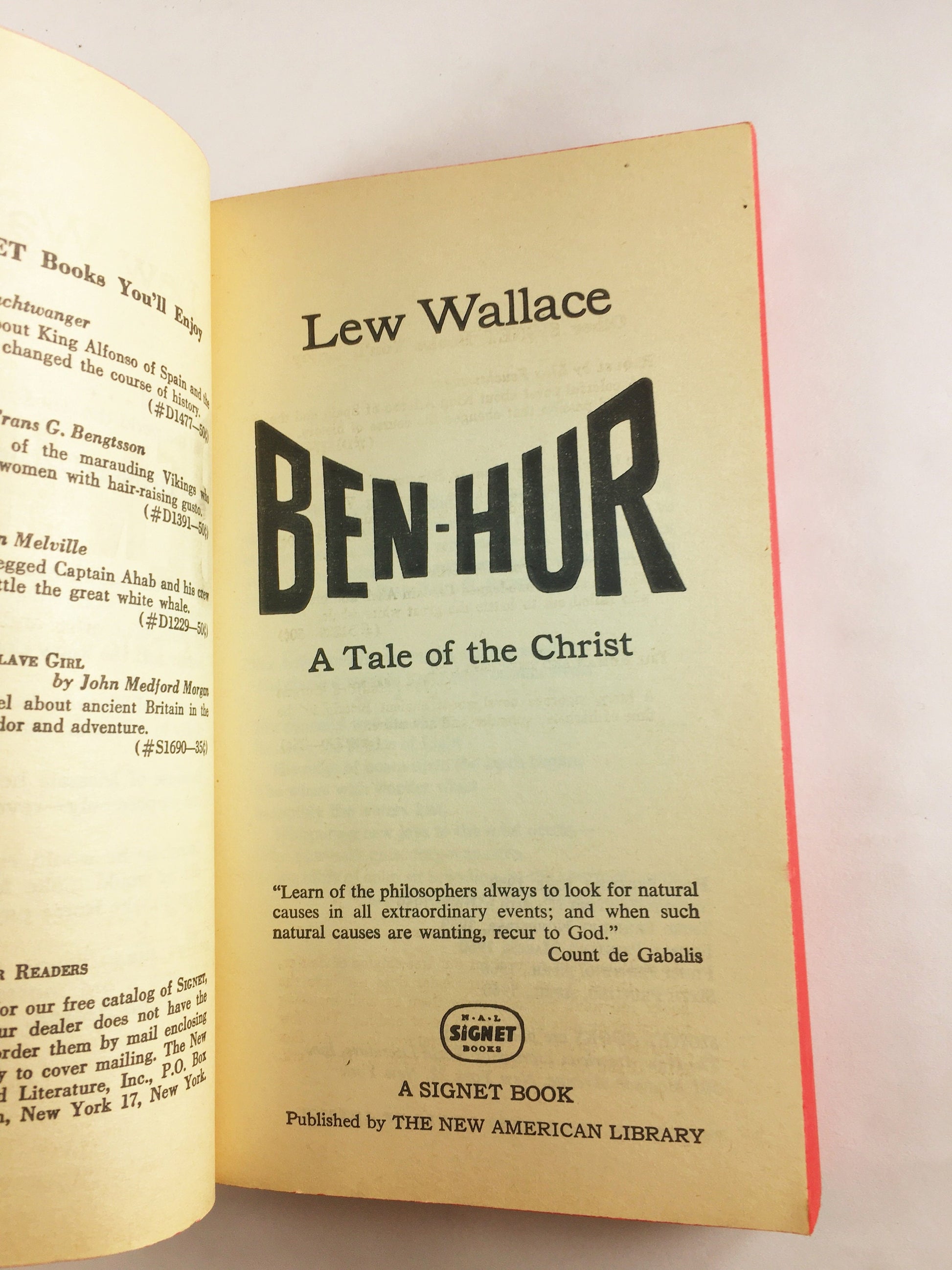Ben Hur by Lew Wallace. Vintage paperback book circa 1960 Tale of the Christ. Charlton Heston Signet New American Library