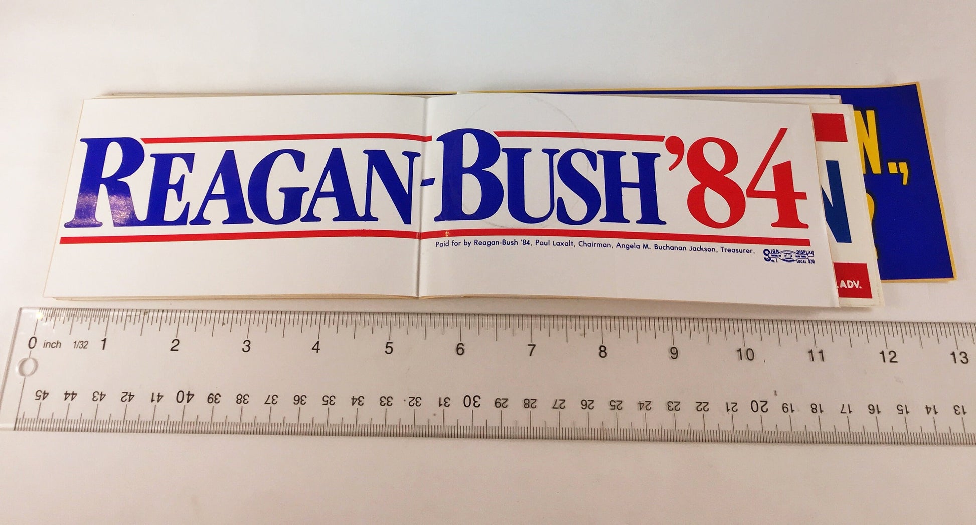 1984 Reagan Bush Presidential Election Bumper Sticker UNUSED vintage political wonk office laptop decor Republican Women Father Mother gift