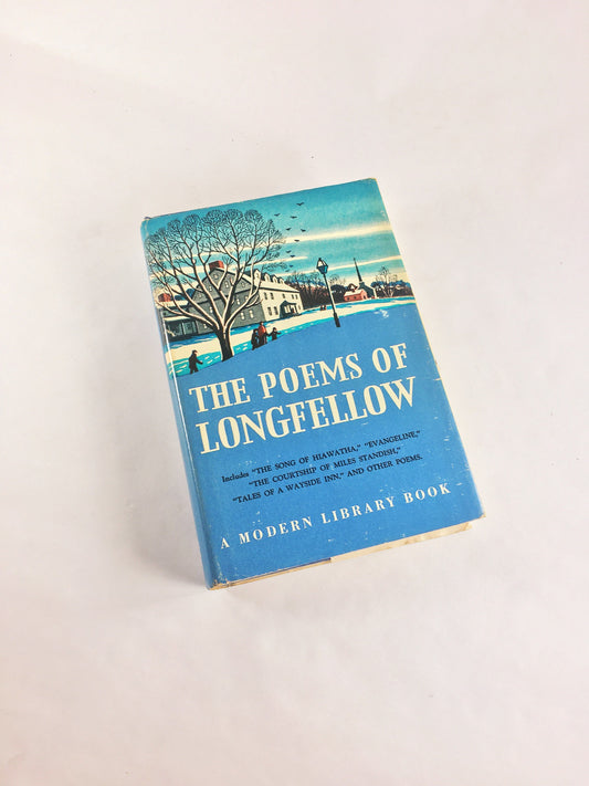 1950 Henry Wadsworth Longfellow Modern Library book of poetry Evangeline Blue home office bookshelf decor. Father's Day gift