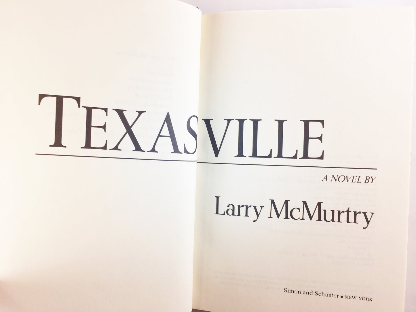 Texasville by Larry McMurtry Vintage FIRST EDITION book circa 1987. Lonesome Dove saga. Pulitzer Prize Western The Last Picture Show