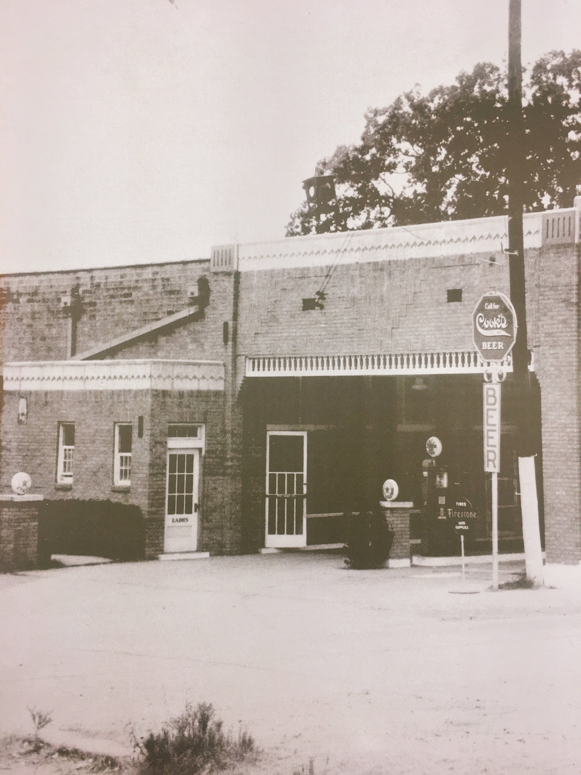 1930s LARGE Vintage gas service station Texaco photograph with Cook's Beer, Firestone Tire and Willard signs. Americana office decor 11x14