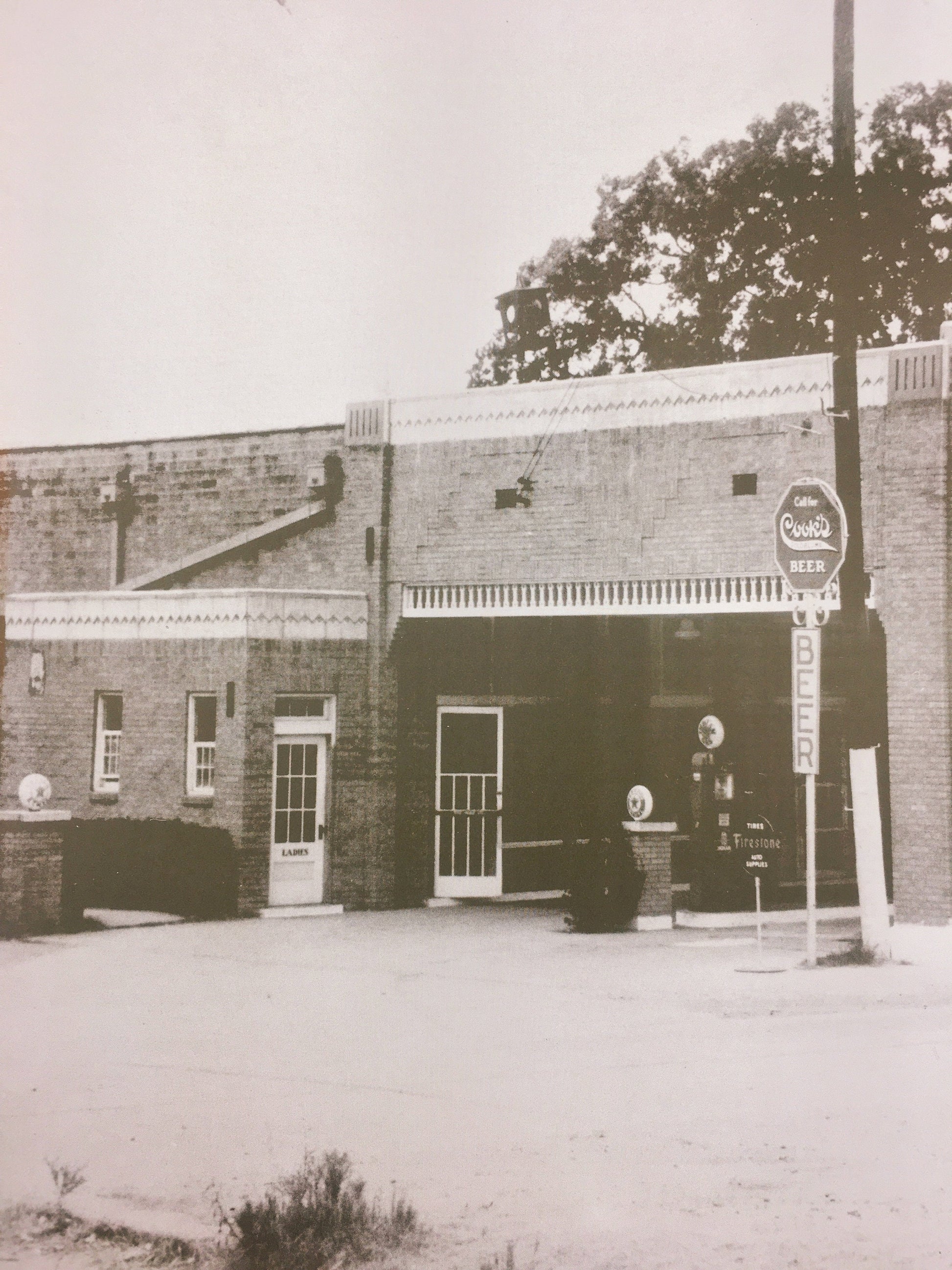 1930s LARGE Vintage gas service station Texaco photograph with Cook's Beer, Firestone Tire and Willard signs. Americana office decor 11x14