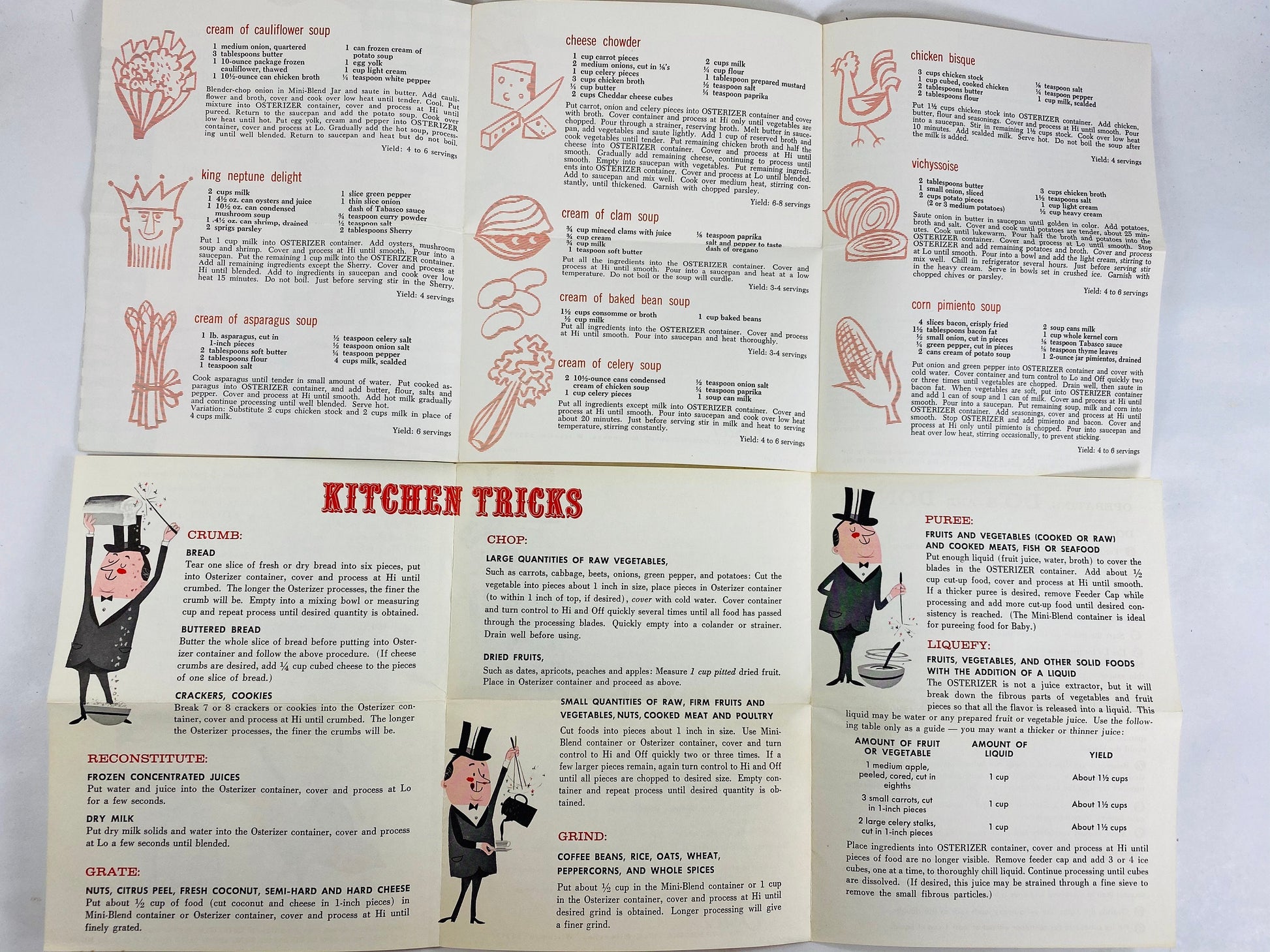 1967 Oster ORIGINAL Vintage booklets and recipes. Retro blender kitchen tricks, do's & don'ts spin cookery. 1960s lot