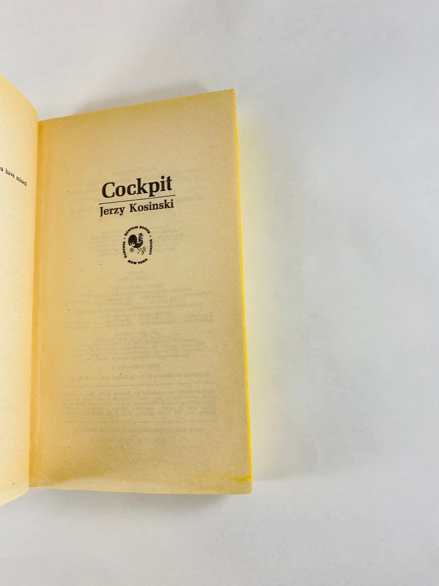 Cockpit by Jerzy Kosinski Vintage paperback book circa 1981 Psychological thriller about a former operative of a mysterious security agency