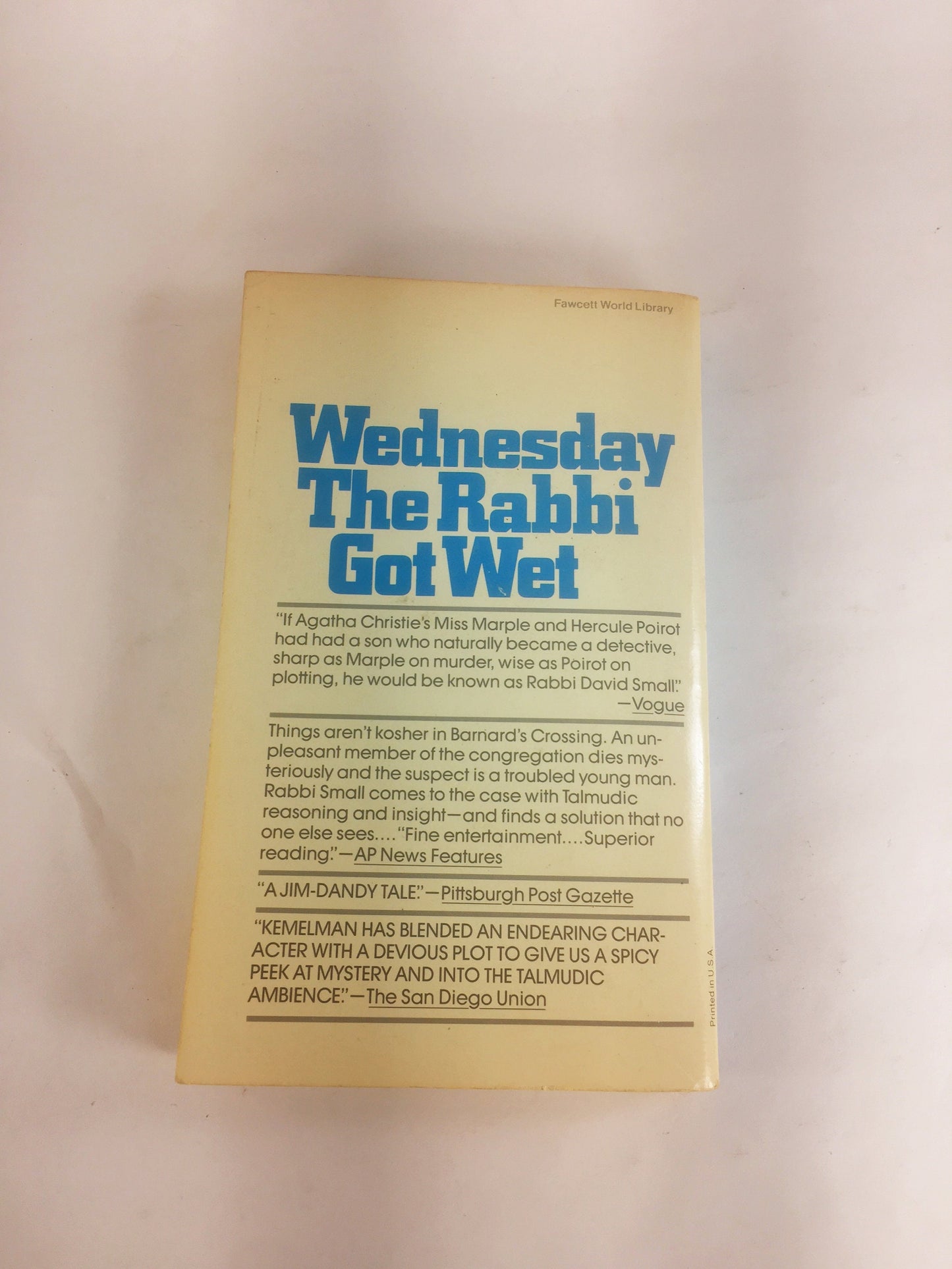 Wednesday the Rabbi Got Wet by Harry Kemelman Vintage paperback Rabbi Small Mystery book circa 1976. Lively dialogue, dry wit
